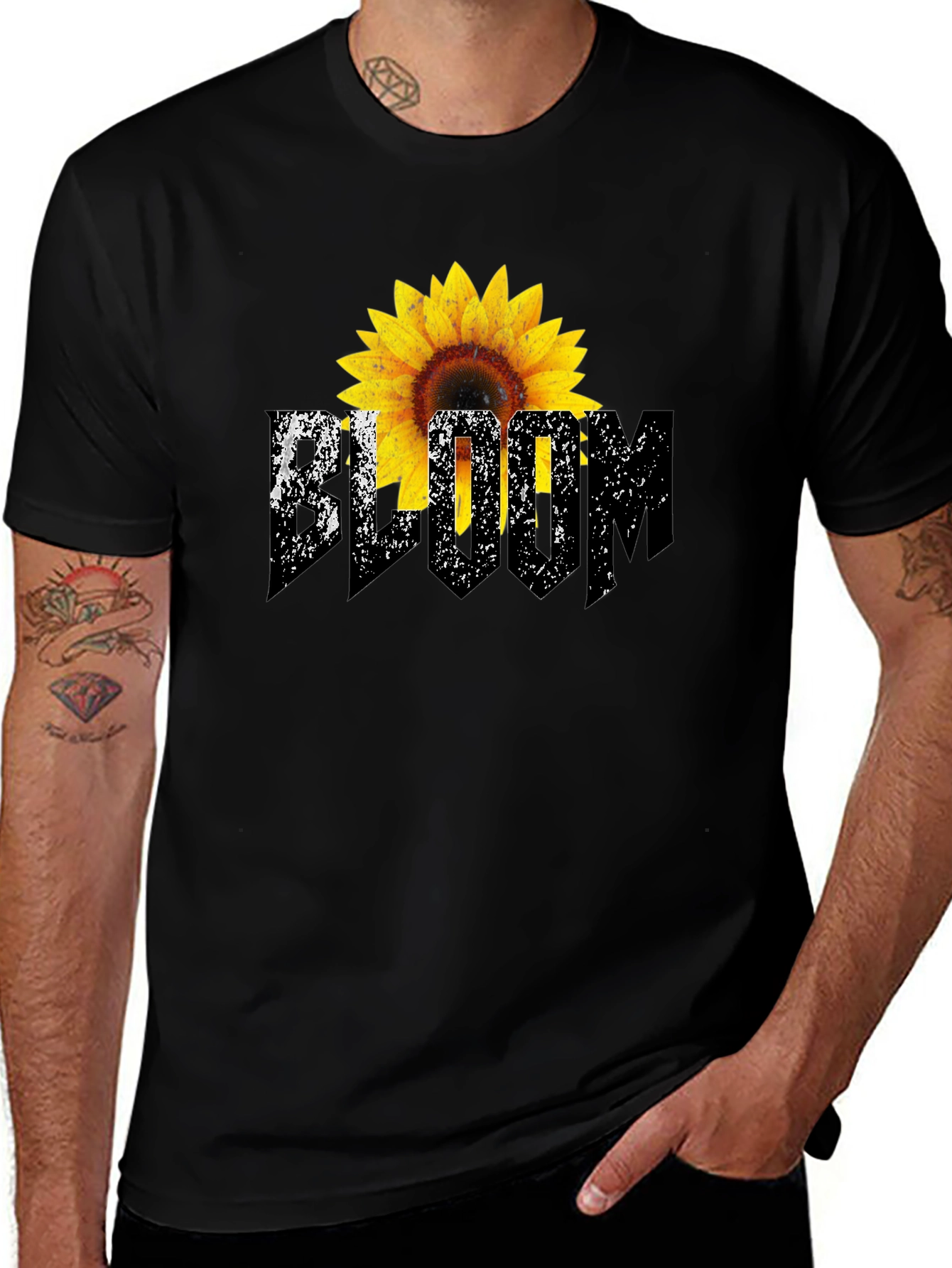 Variant 18 of Bloom Sunflower Graphic Tee - Trendy Black T-Shirt