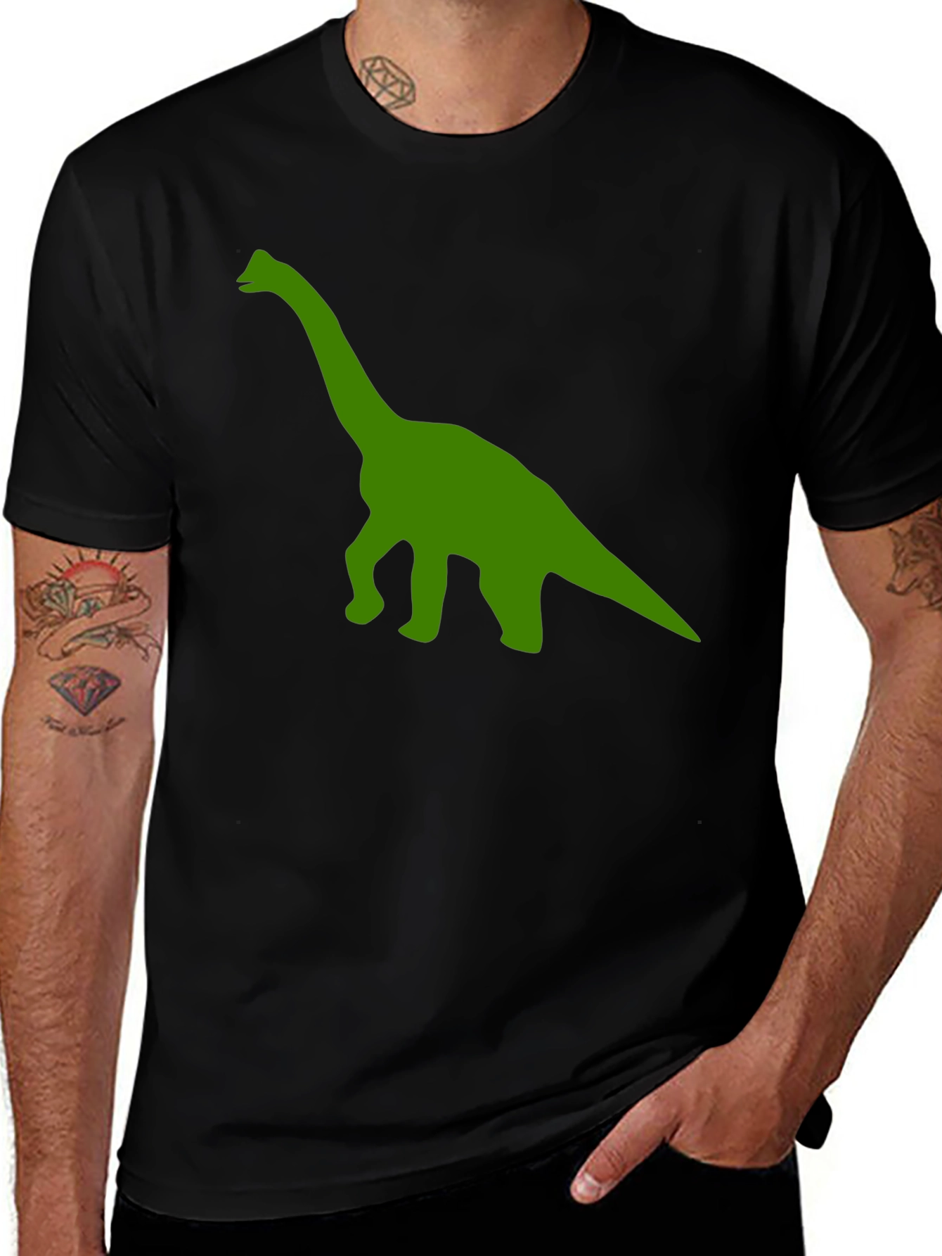 Variant 9 of Green Dinosaur Graphic Black T-Shirt