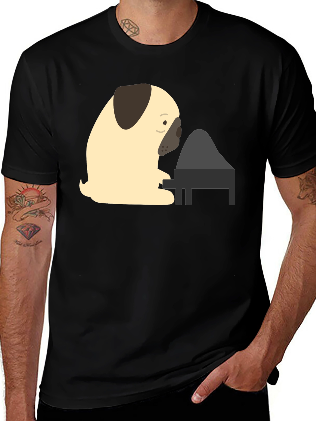 Variant 5 of Pug Playing Piano Graphic T-Shirt - Unisex