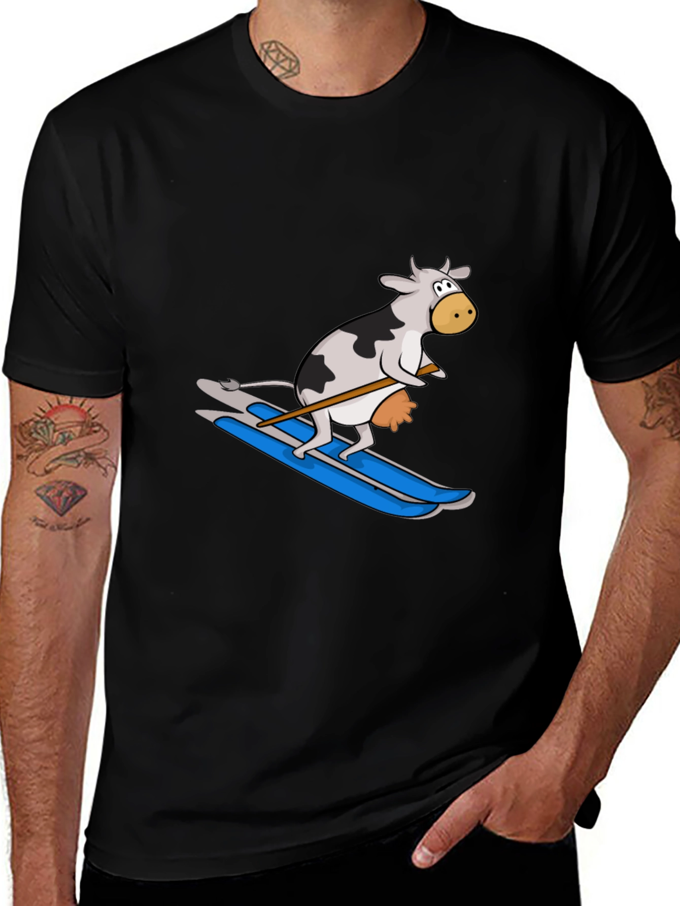 Variant 13 of Skiing Cow Graphic Tee - Funny Animal T-Shirt