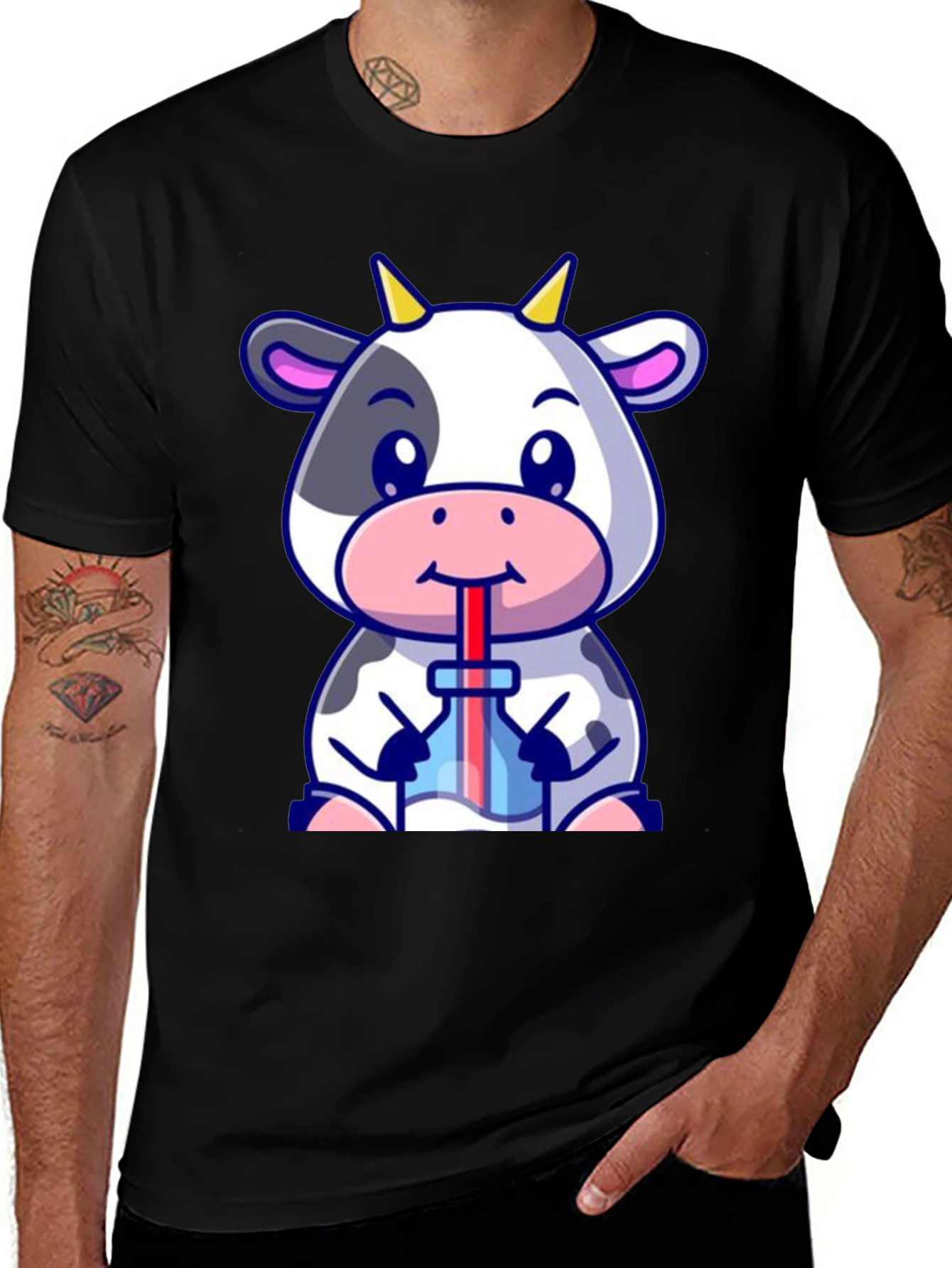Variant 23 of Cute Cow Drinking Bubble Tea T-Shirt