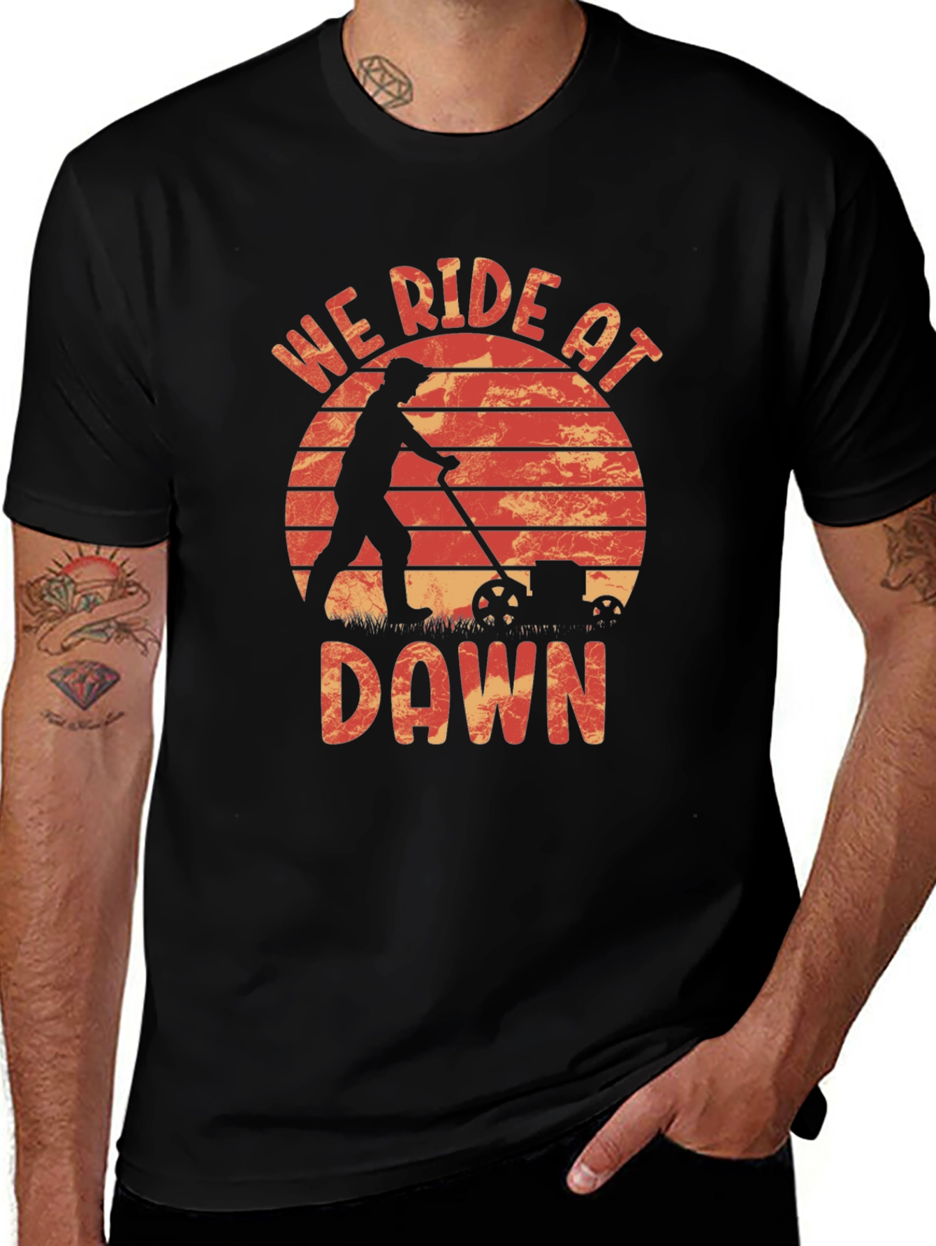 Variant 15 of We Ride At Dawn T-Shirt - Lawn Mowing Design