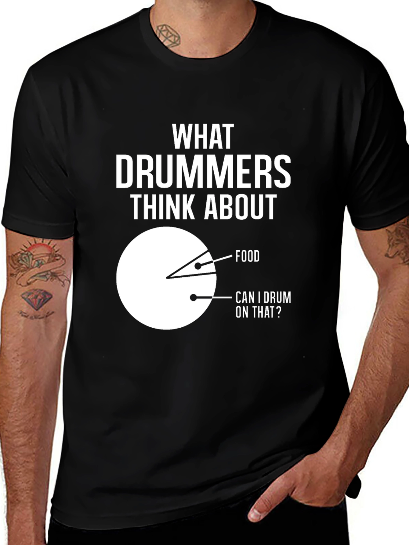 Black Drummer Humor T-Shirt: Food & Drumming Pie Chart main image