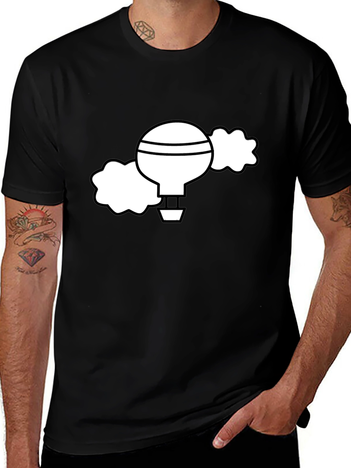 Variant 15 of Black T-Shirt with Whimsical Hot Air Balloon Graphic