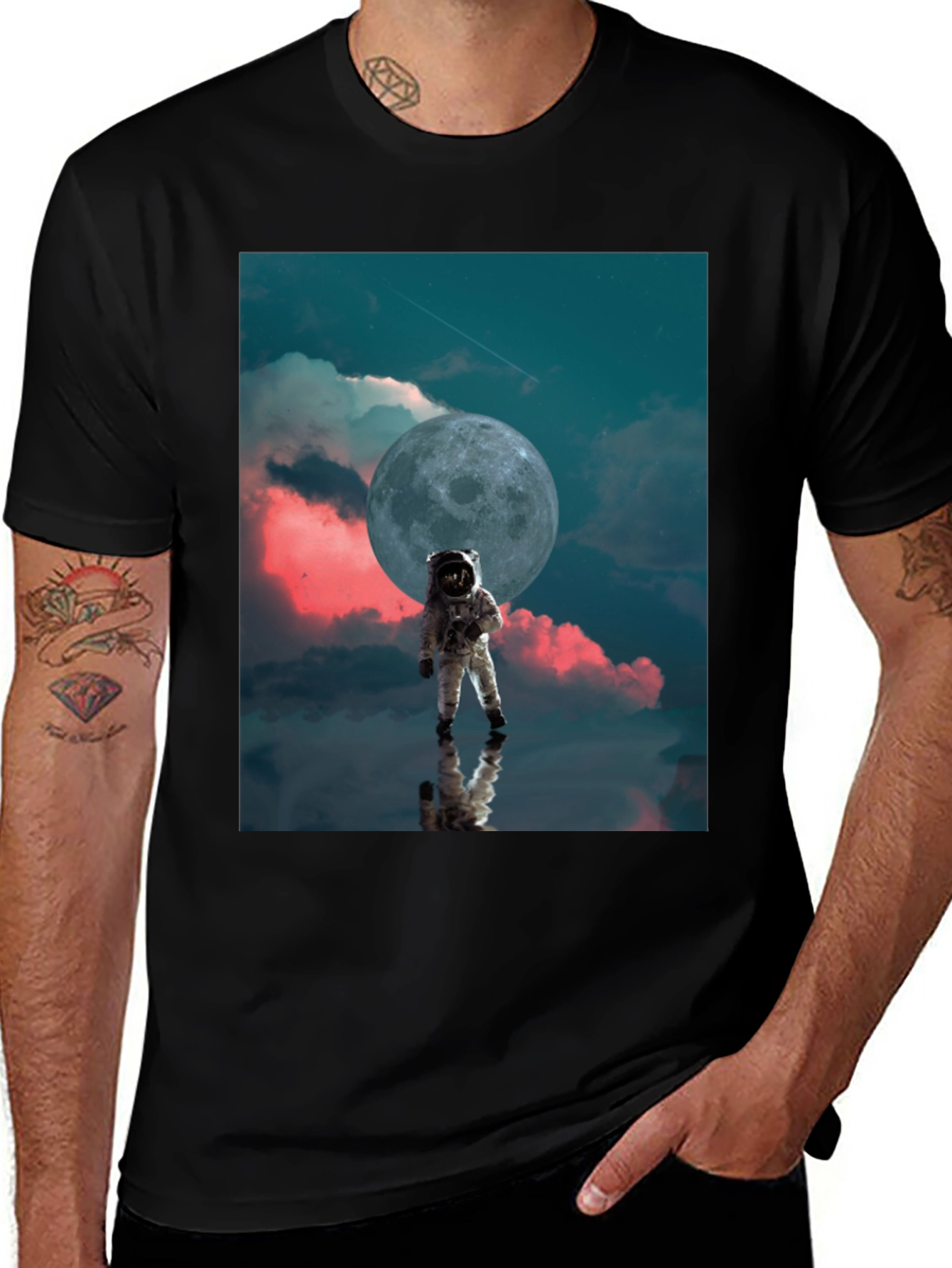 Variant 6 of Astronaut Moon Graphic Black T-Shirt