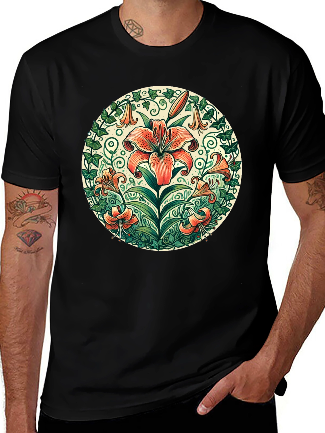 Variant 22 of Floral Lily Graphic Tee - Black