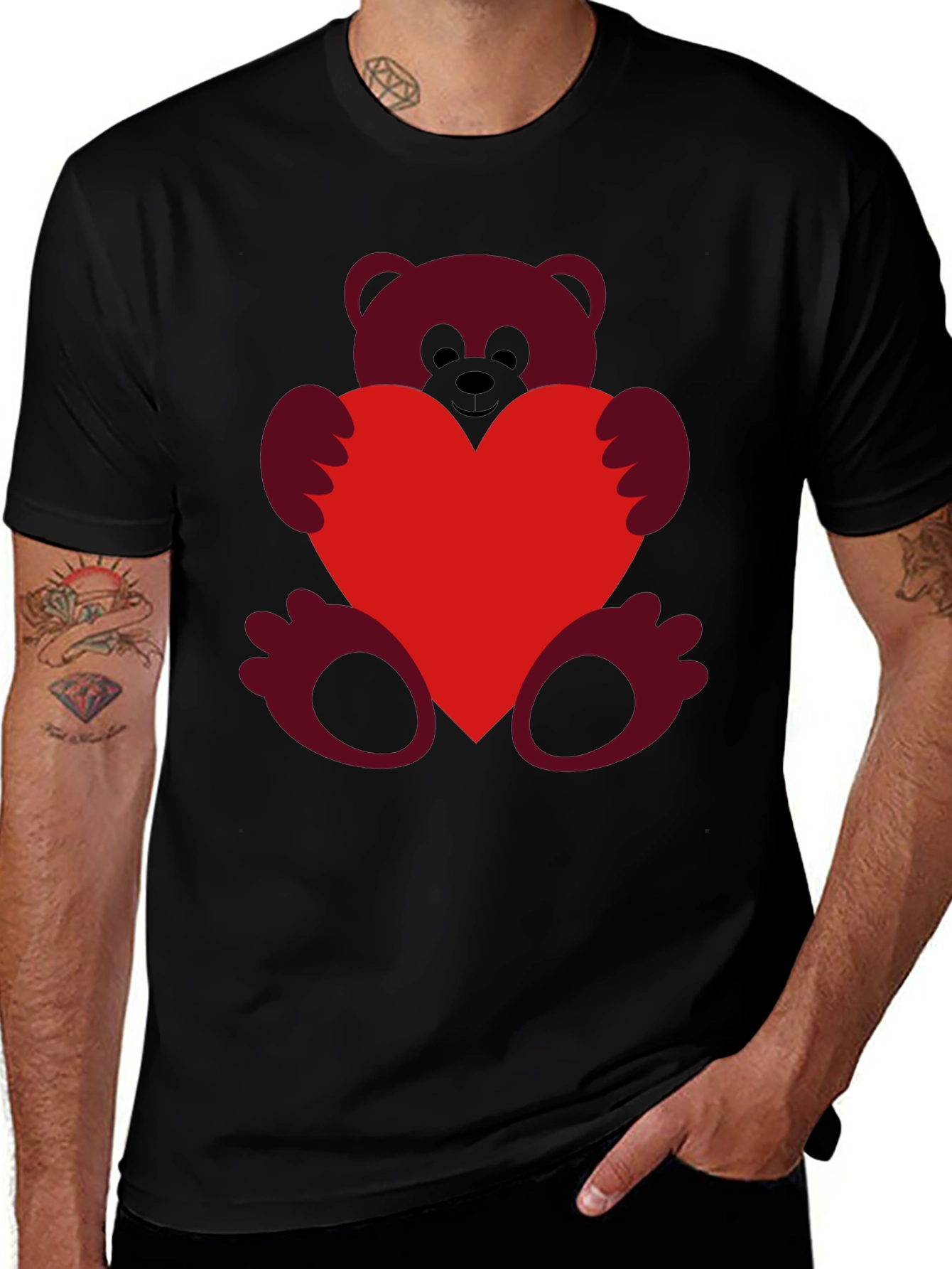 Variant 22 of Heart Hugging Teddy Bear Black T-Shirt