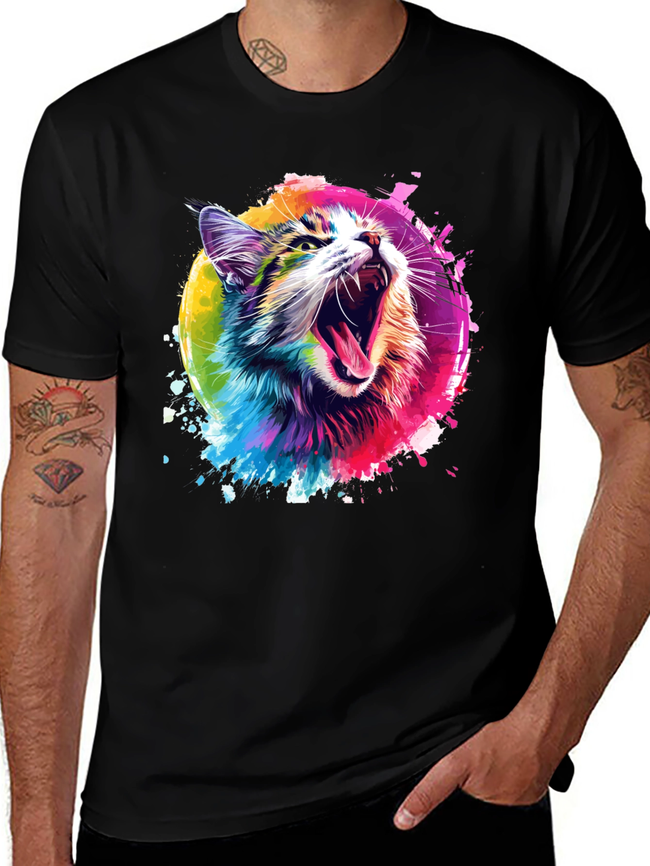 Variant 9 of Vibrant Cat Graphic Tee - Unisex Black T-Shirt