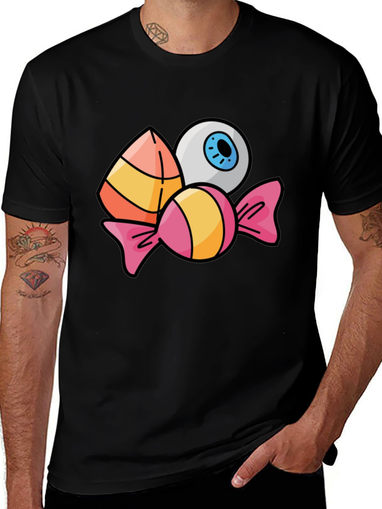 Halloween Candy & Eyeball Graphic Tee - Black