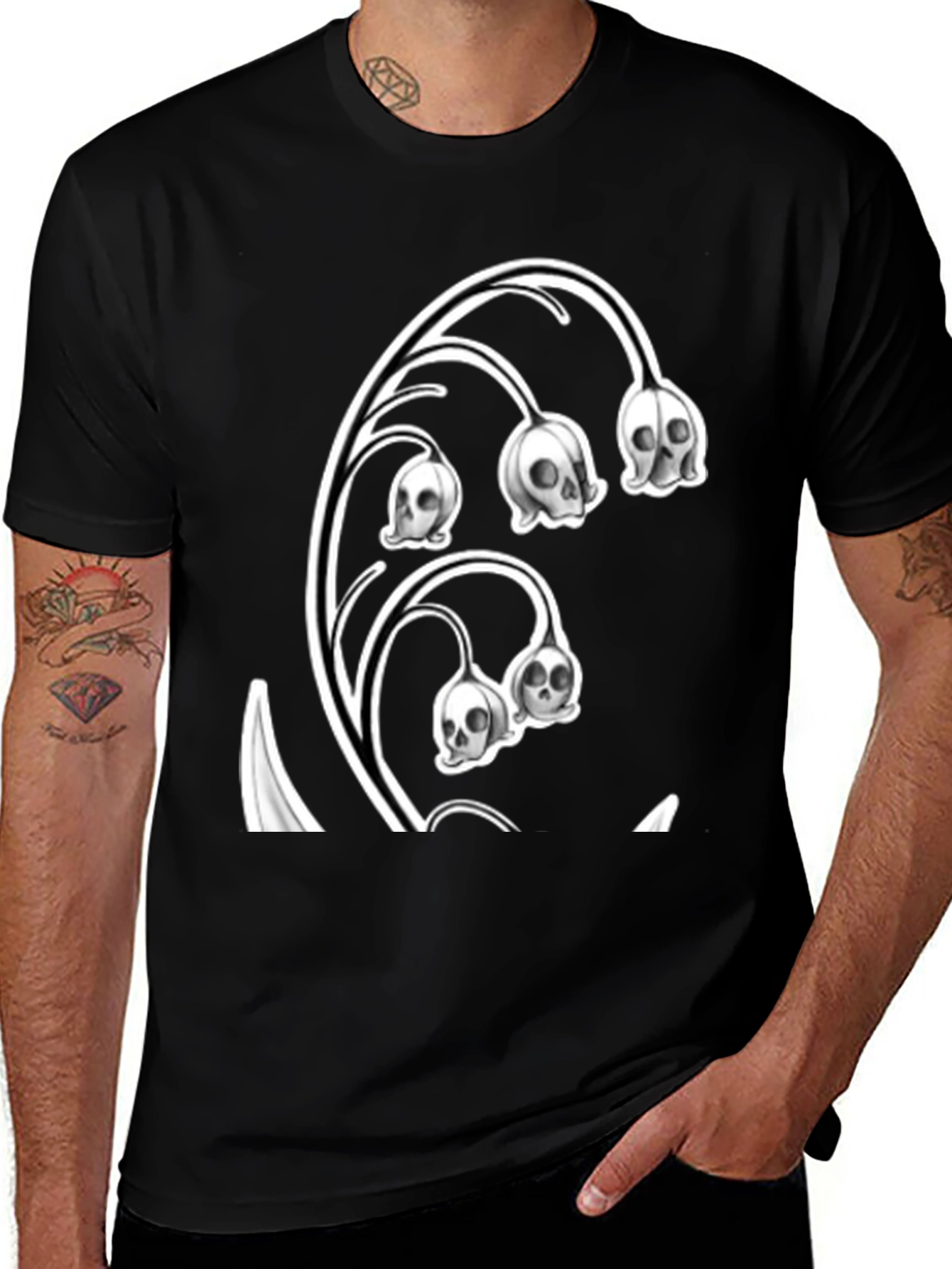 Variant 26 of Skull Lily Graphic Tee - Dark Floral T-Shirt
