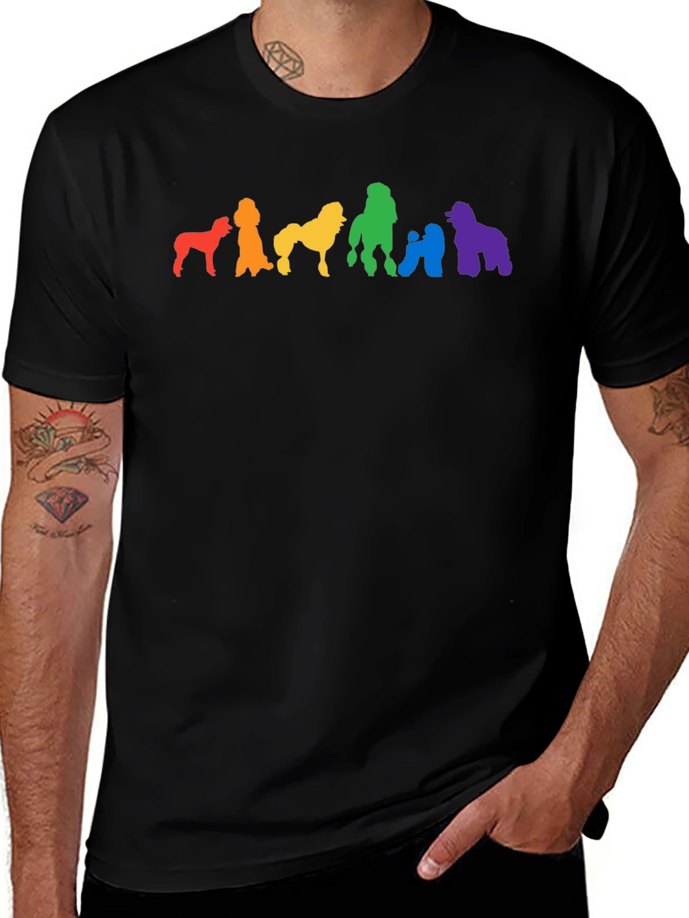 Variant 6 of Rainbow Poodle Parade Black T-Shirt - Unisex