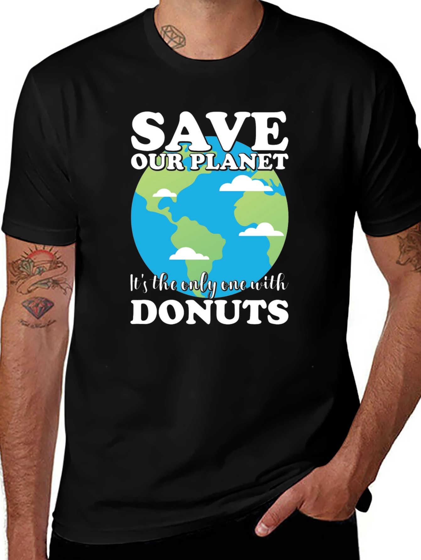 Variant 2 of Save Our Planet T-Shirt - Earth & Donuts Design