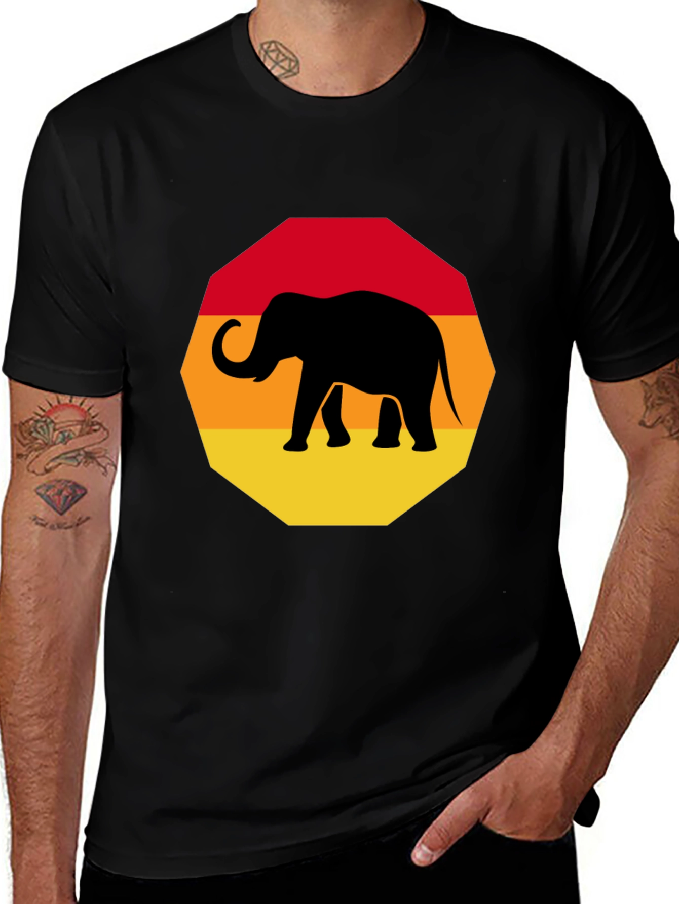 Variant 21 of Elephant Sunset Graphic Tee - Stylish Black T-Shirt