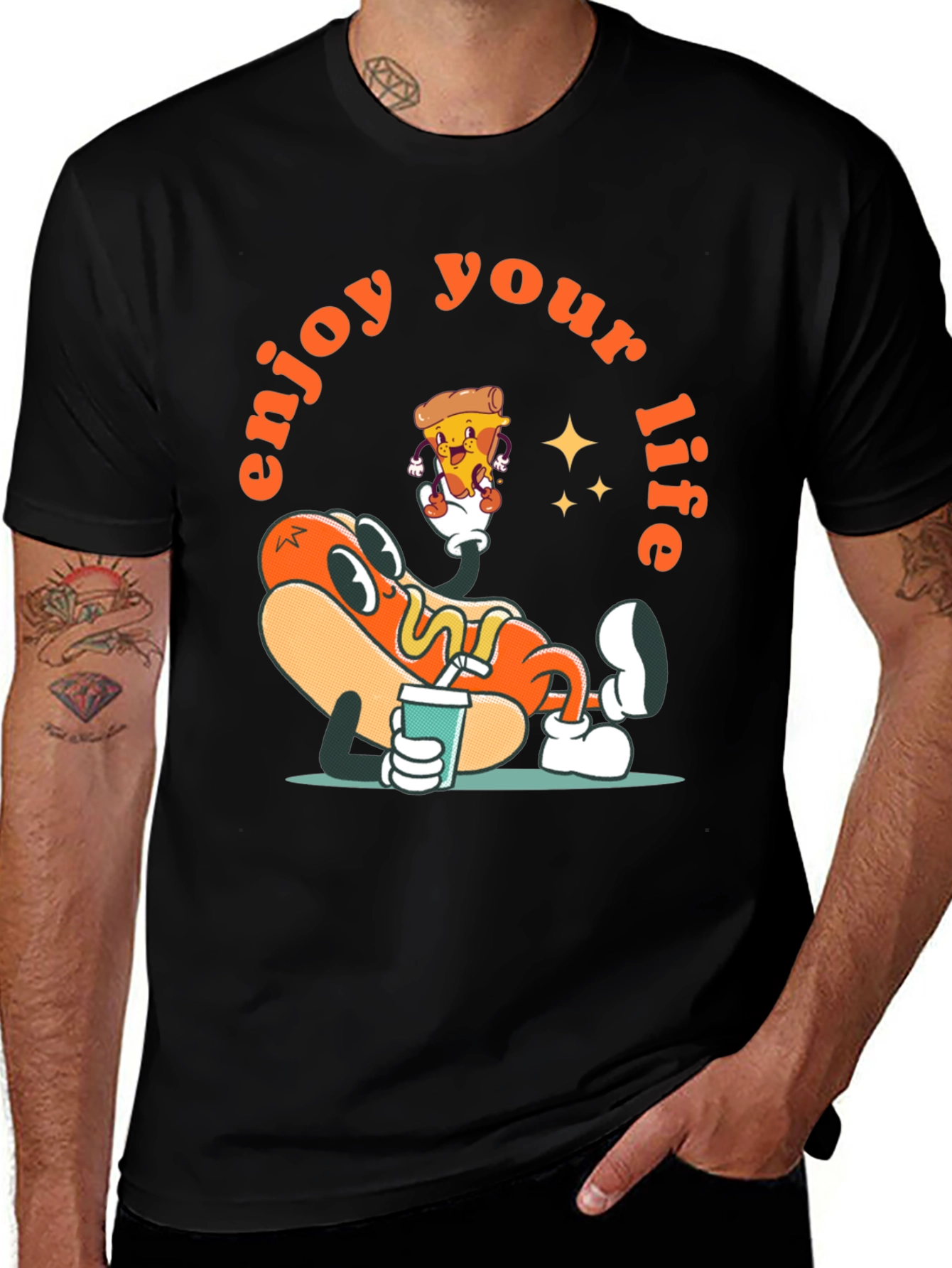 Black Enjoy Your Life Cartoon Graphic Tee main image