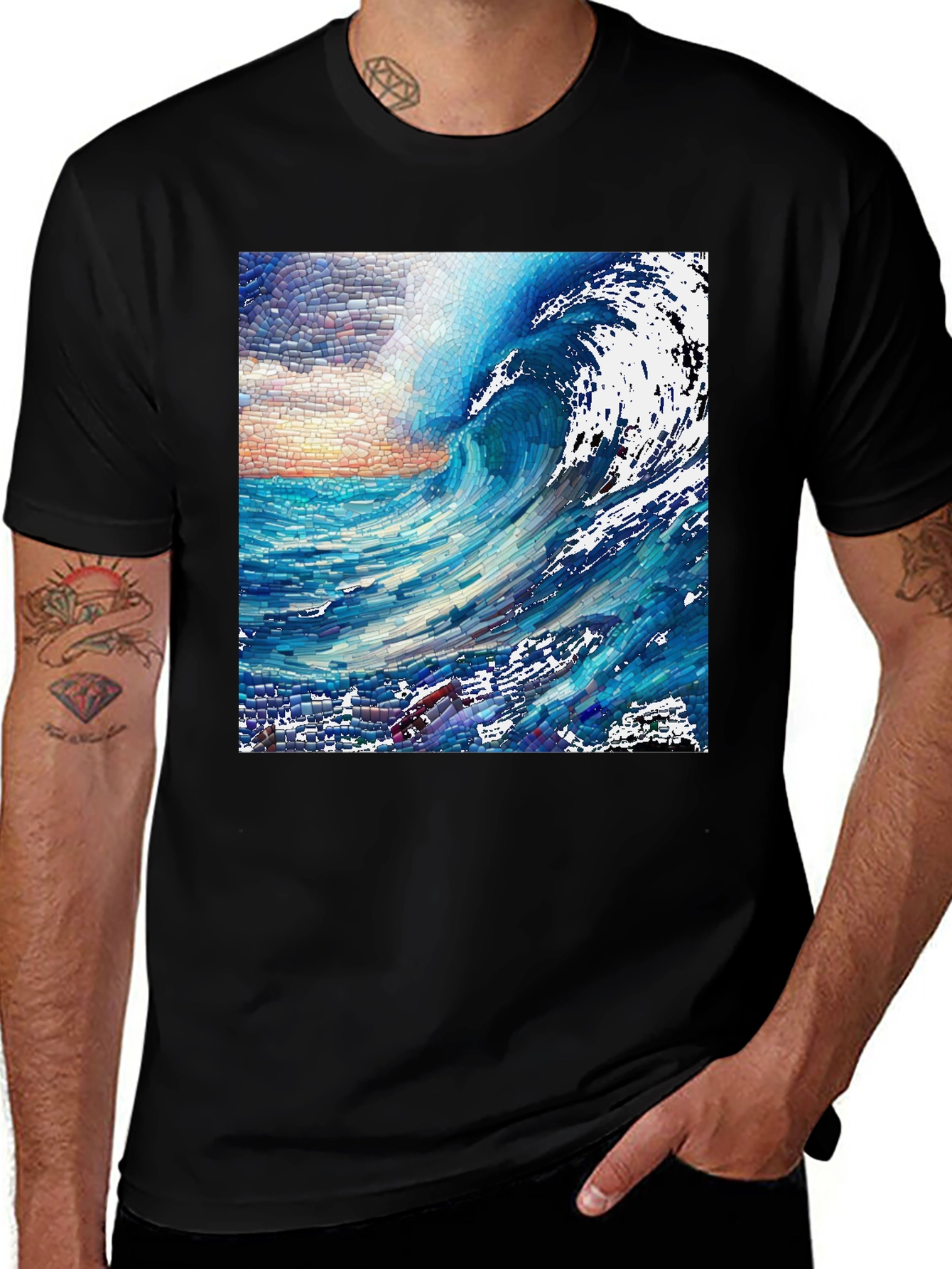 Variant 18 of Ocean Wave Mosaic Graphic Tee - Unique Art T-Shirt