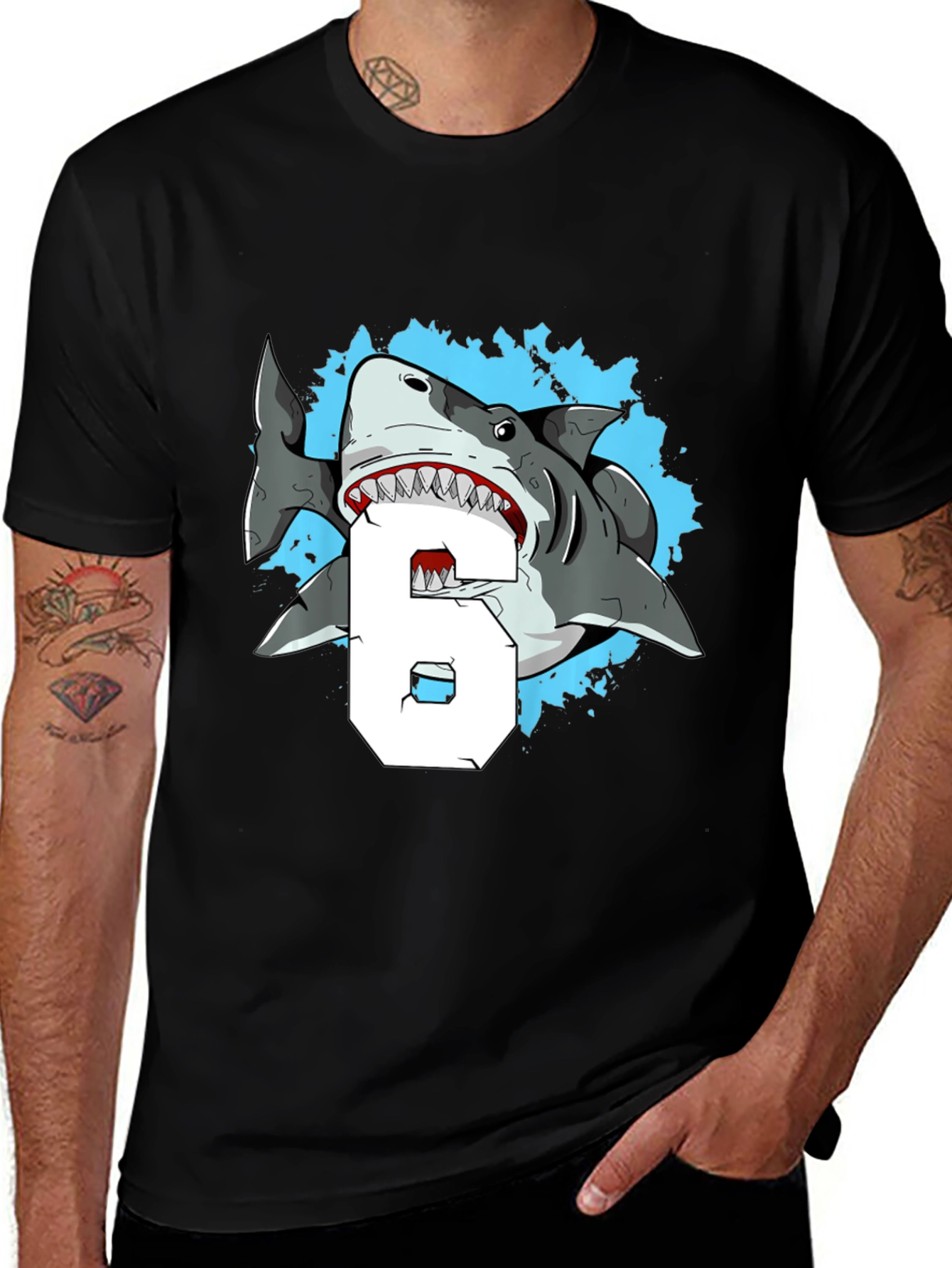 Variant 4 of Shark Number 6 Black Graphic Tee