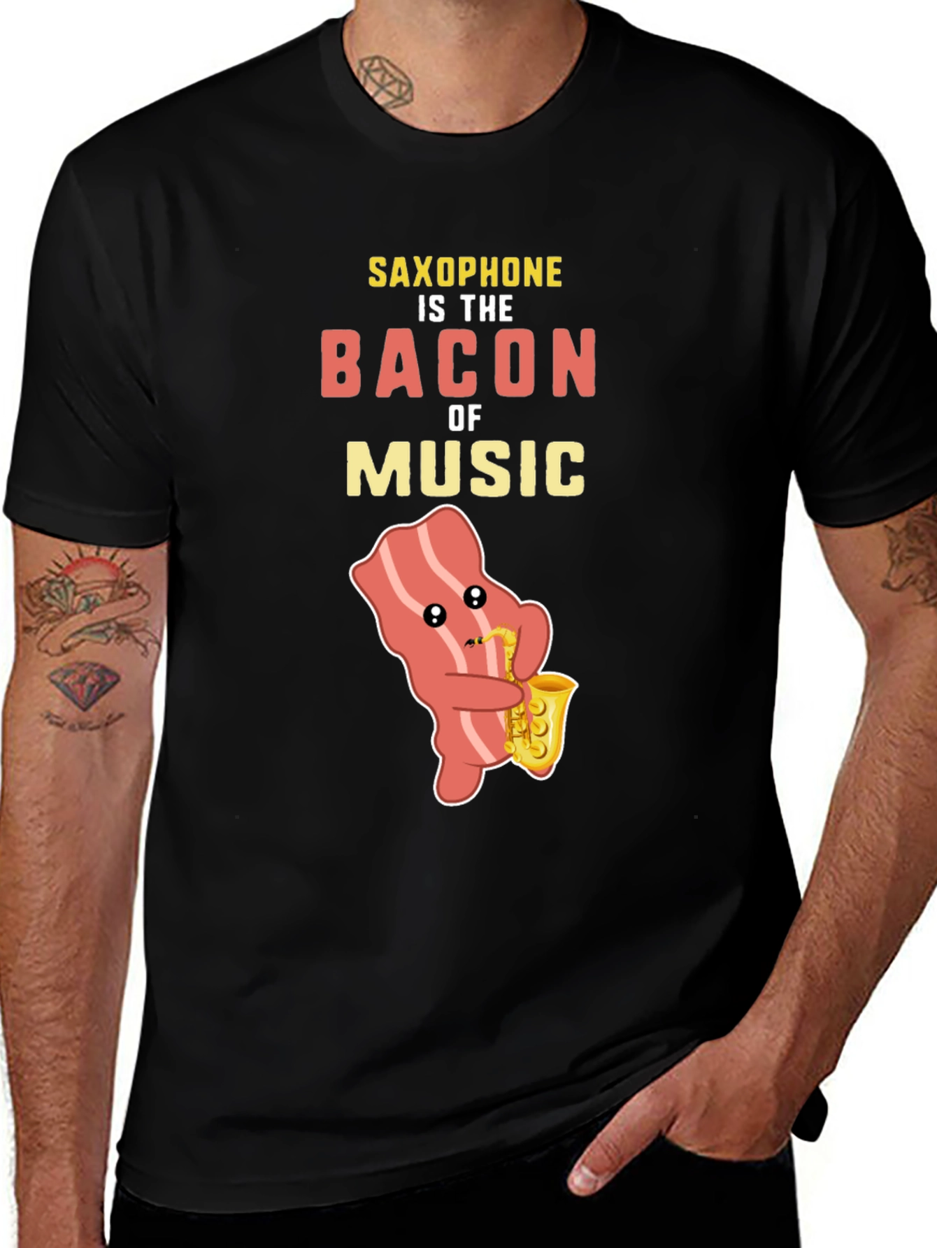 Variant 29 of Saxophone Bacon Music T-Shirt Funny Musician Tee