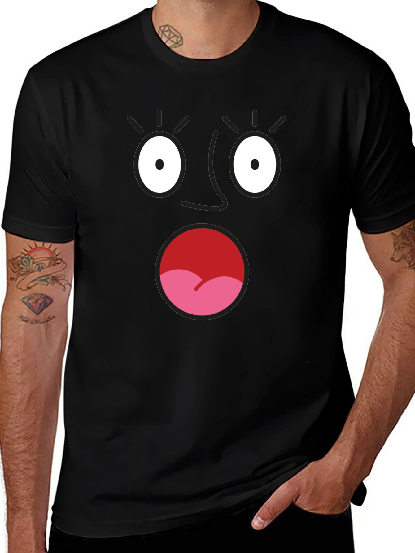 Variant 3 of Surprised Face Graphic T-Shirt - Black Cotton Tee