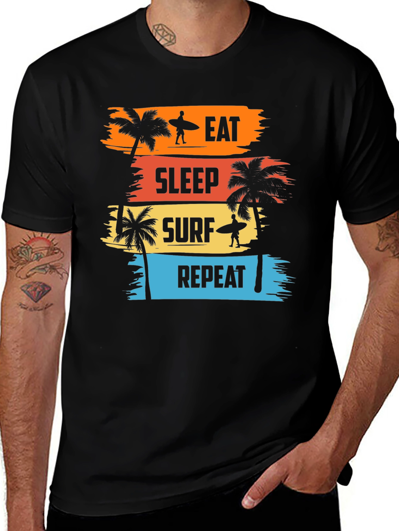 Variant 16 of Eat Sleep Surf Repeat Black Graphic T-Shirt