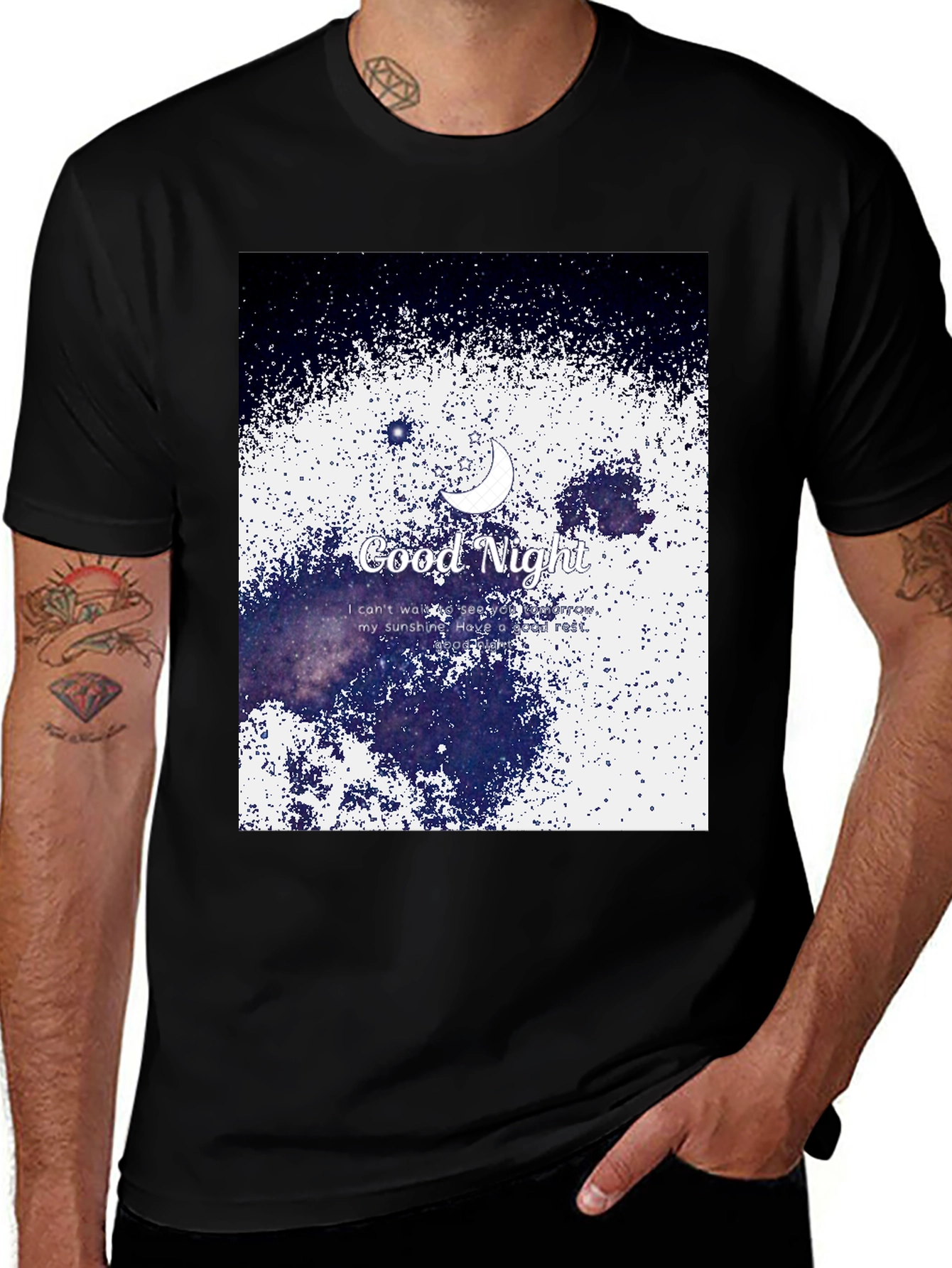 Good Night Starry Sky Graphic Tee - Comfortable Black T-Shirt