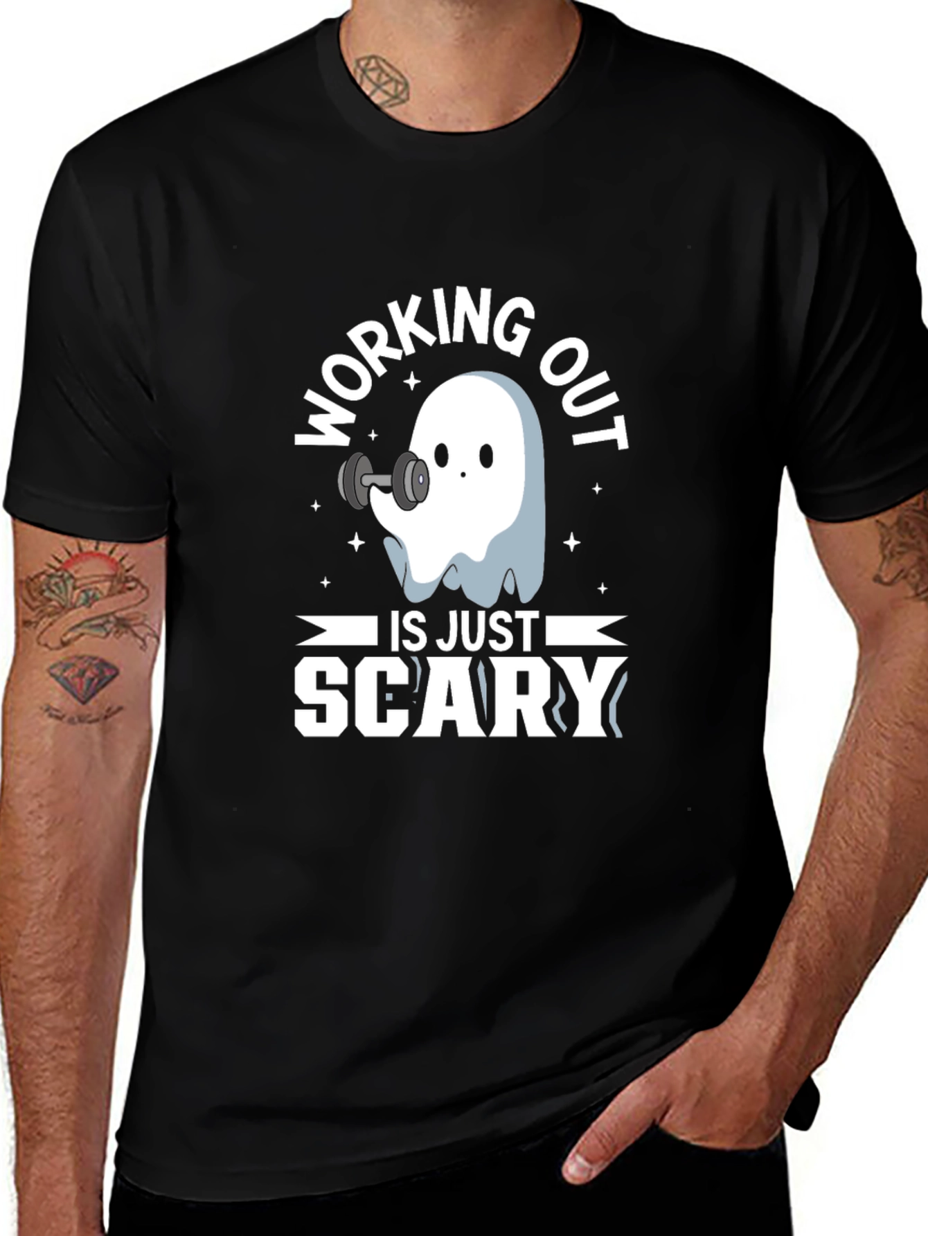 Variant 19 of Workout Ghost T-Shirt - Scary Gym Fitness Tee