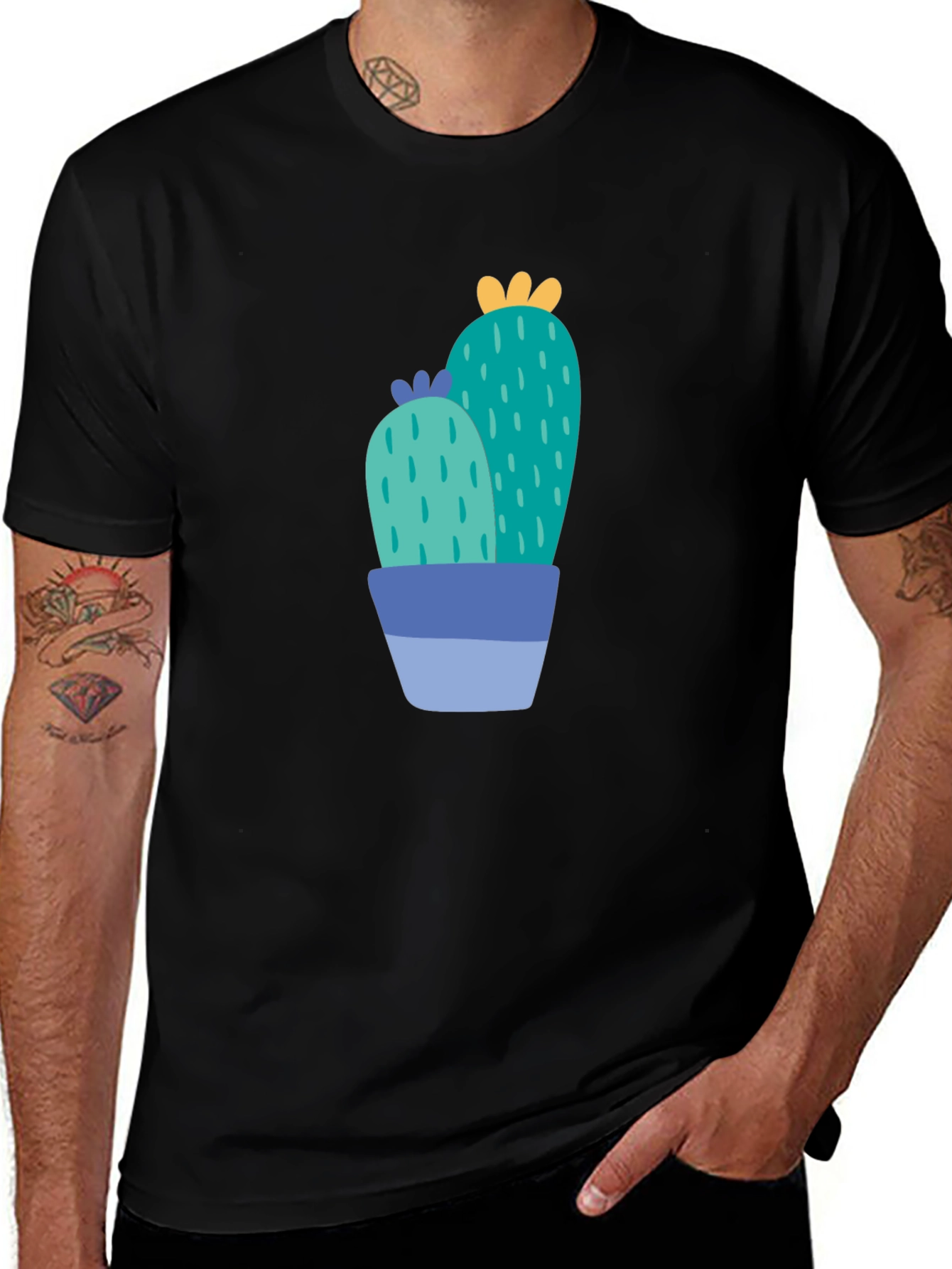 Variant 5 of Cactus Graphic Print Black T-Shirt