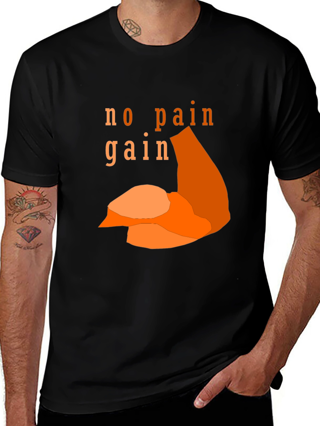 Variant 30 of No Pain No Gain Black Graphic Tee - Workout Motivation