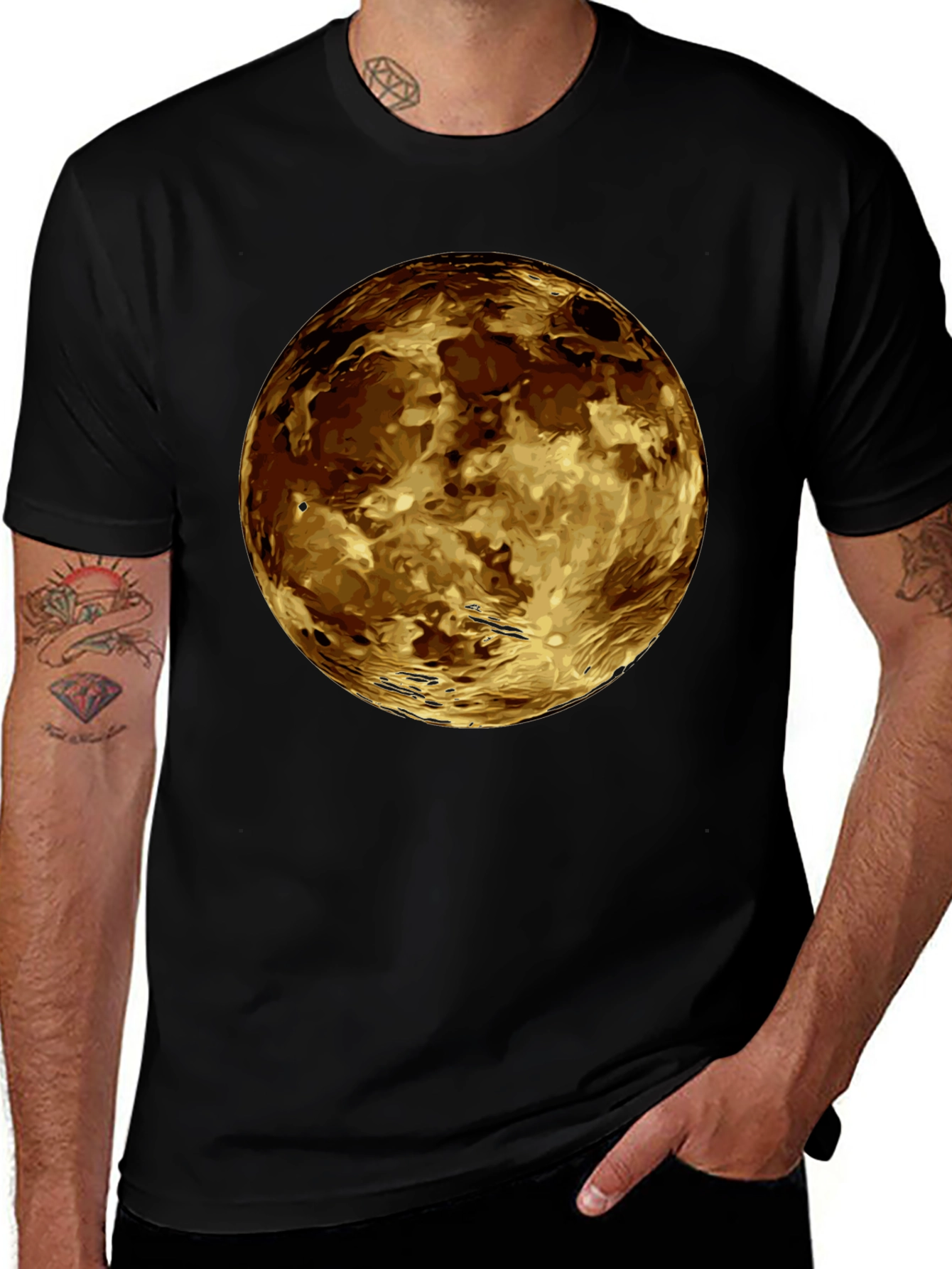 Golden Planet Graphic Tee - Soft Black Cotton Blend