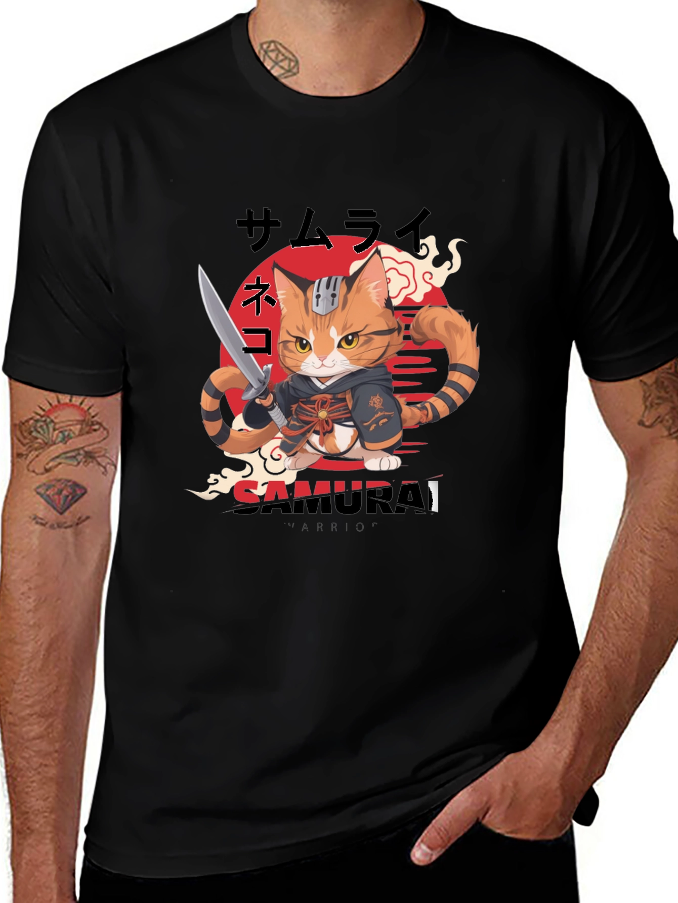Samurai Cat Warrior Graphic Tee