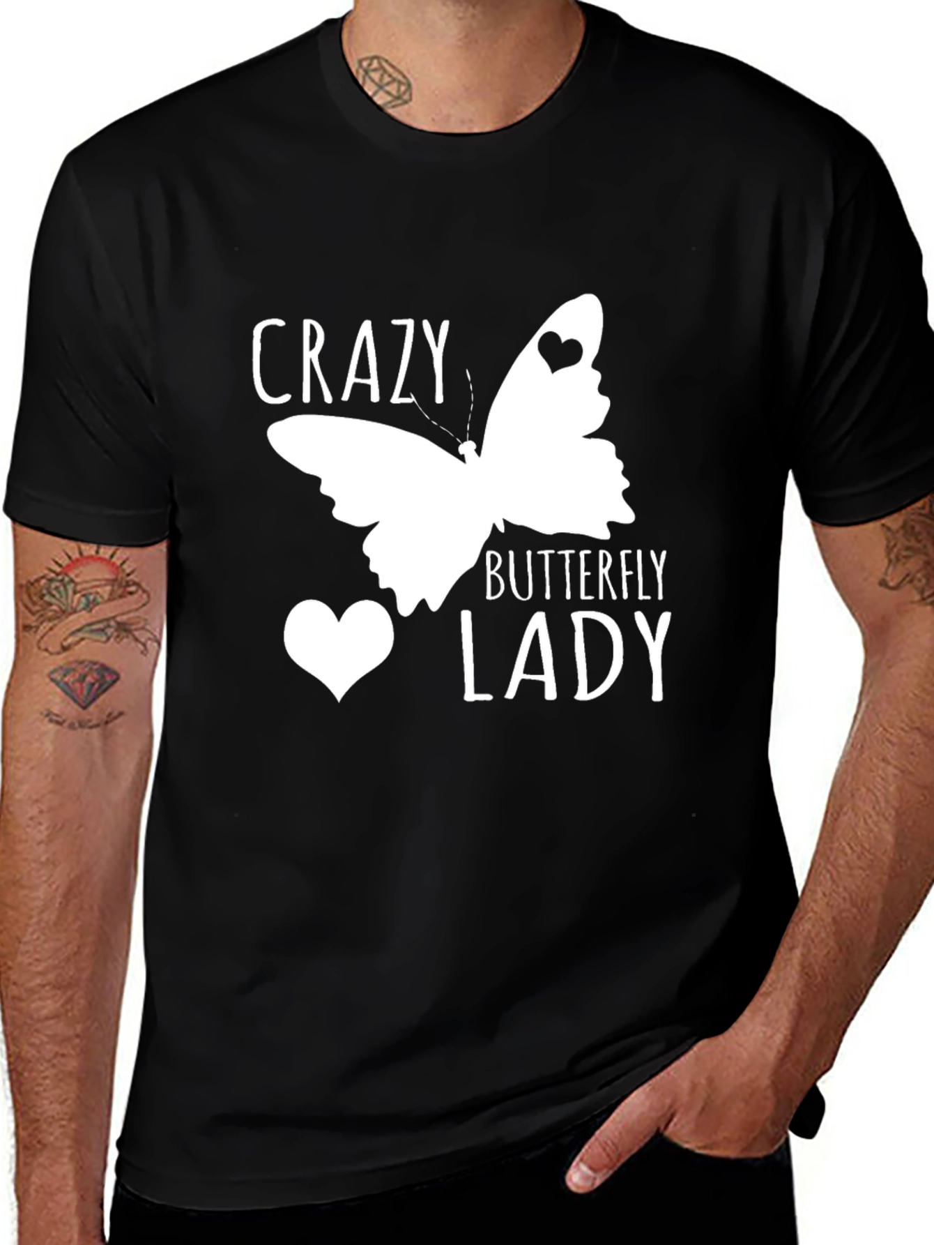 Variant 18 of Crazy Butterfly Lady Black Graphic T-Shirt