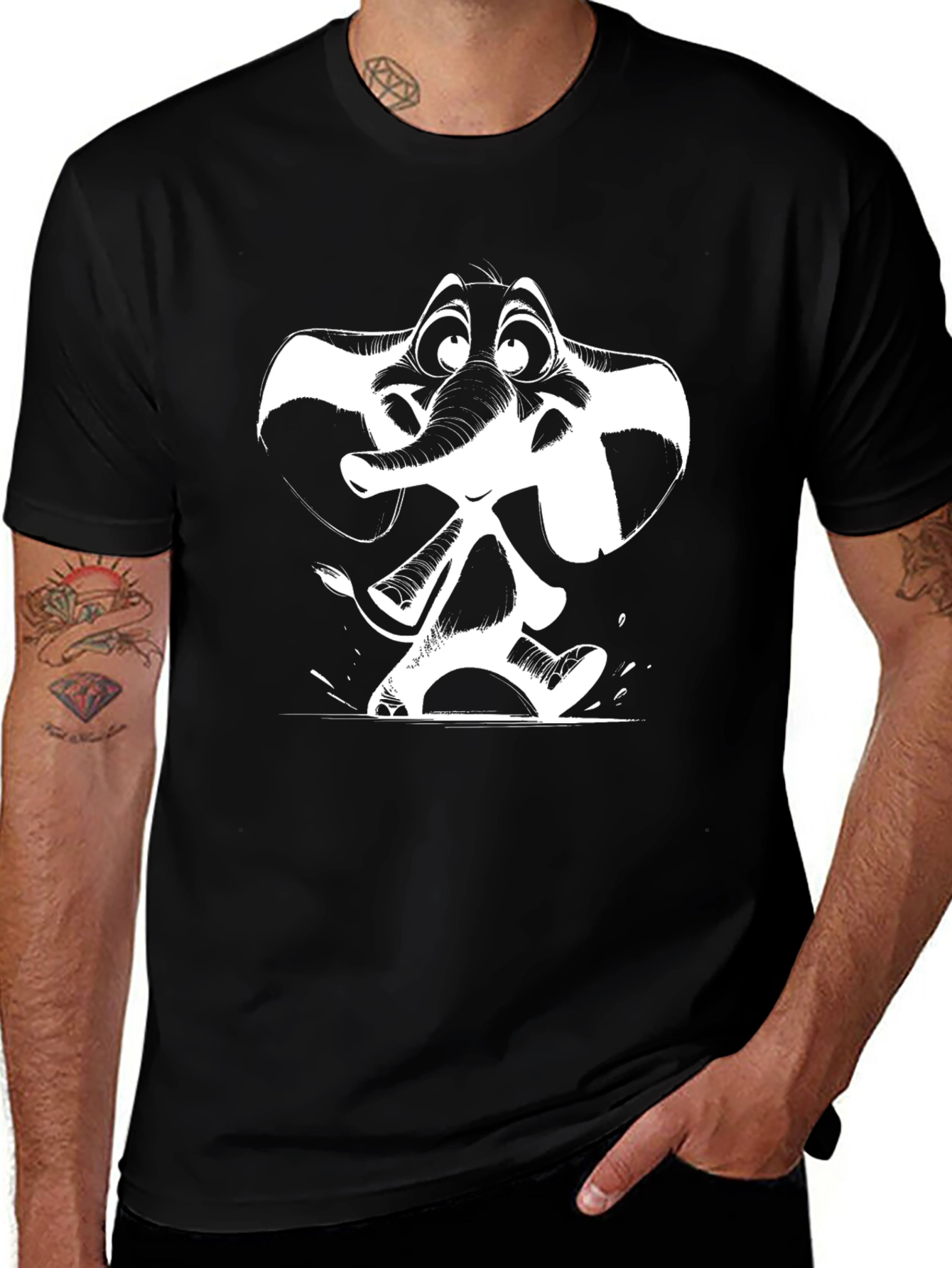 Variant 6 of Cartoon Elephant Graphic Tee - Black