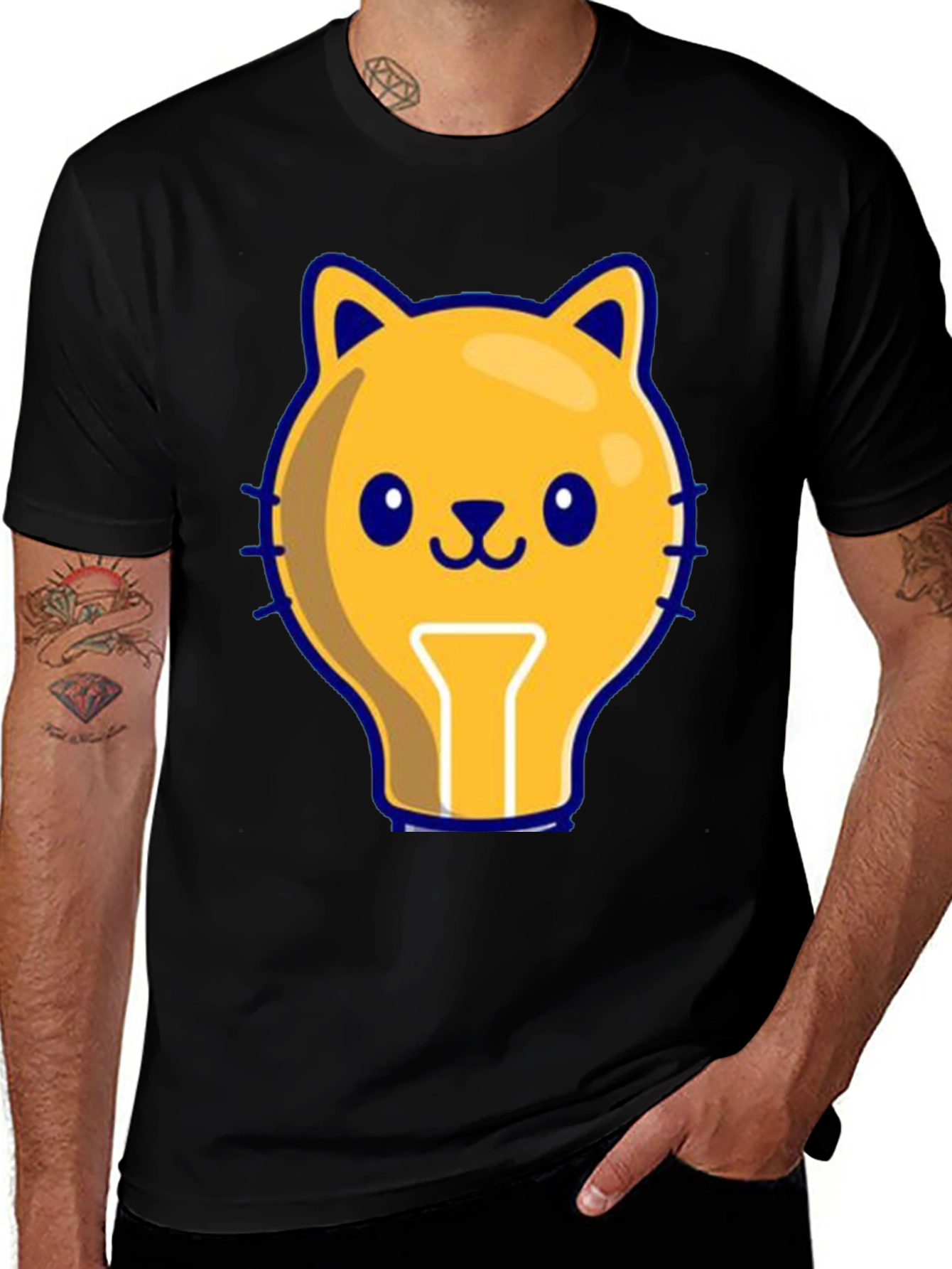 Variant 6 of Cute Cat Light Bulb Graphic Tee - Black
