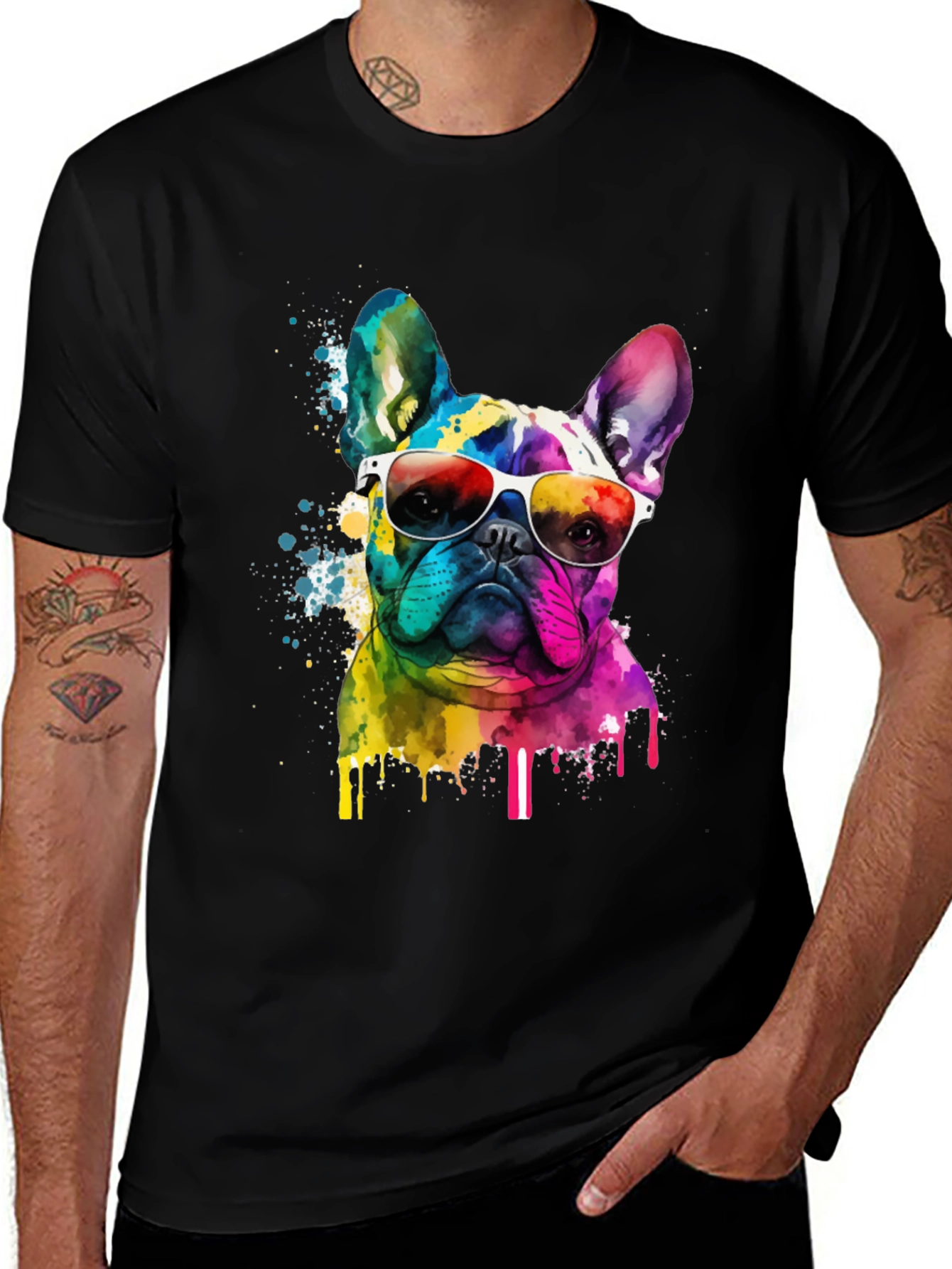 Variant 14 of Rainbow Bulldog Graphic Tee - Cool Dog Art Shirt