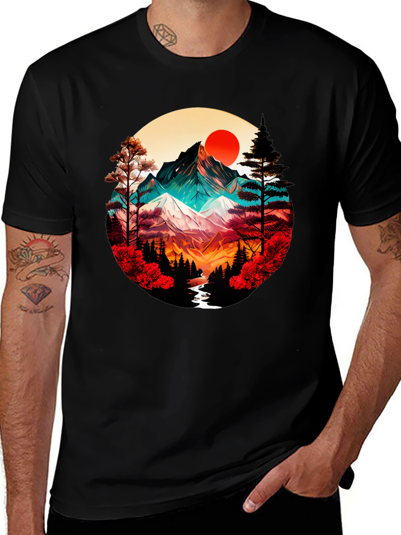 Variant 8 of Mountain Sunset Graphic Tee - Artistic Design