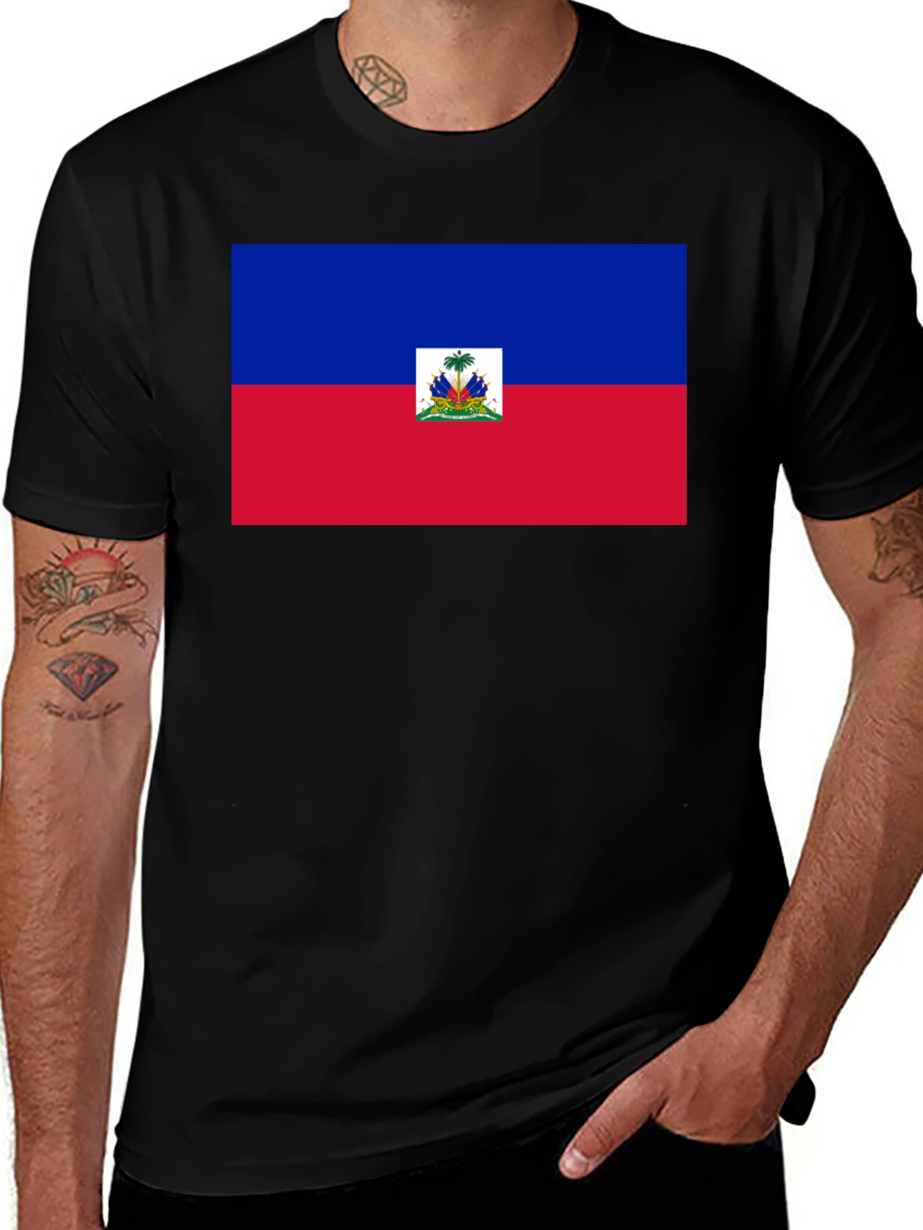 Haiti Flag T-Shirt - Black Crew Neck Tee