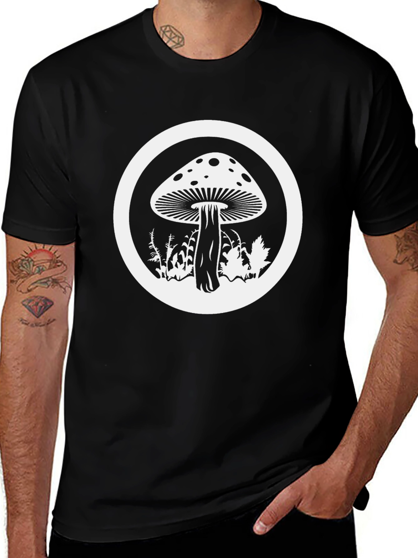 Mushroom Circle Graphic Tee - Unisex Black T-Shirt