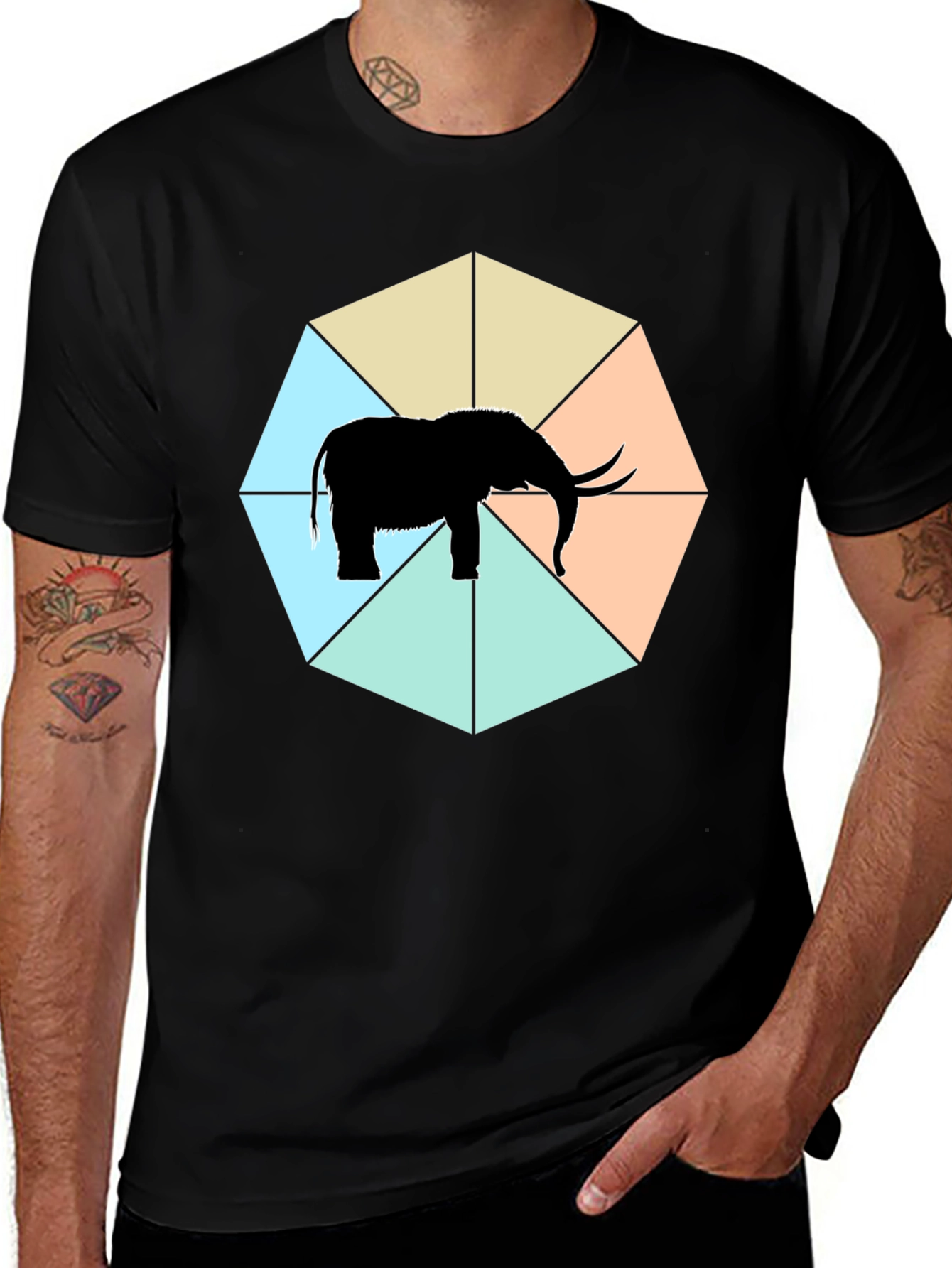 Variant 18 of Elephant Octagon Graphic Tee - Stylish Men's Black T-Shirt