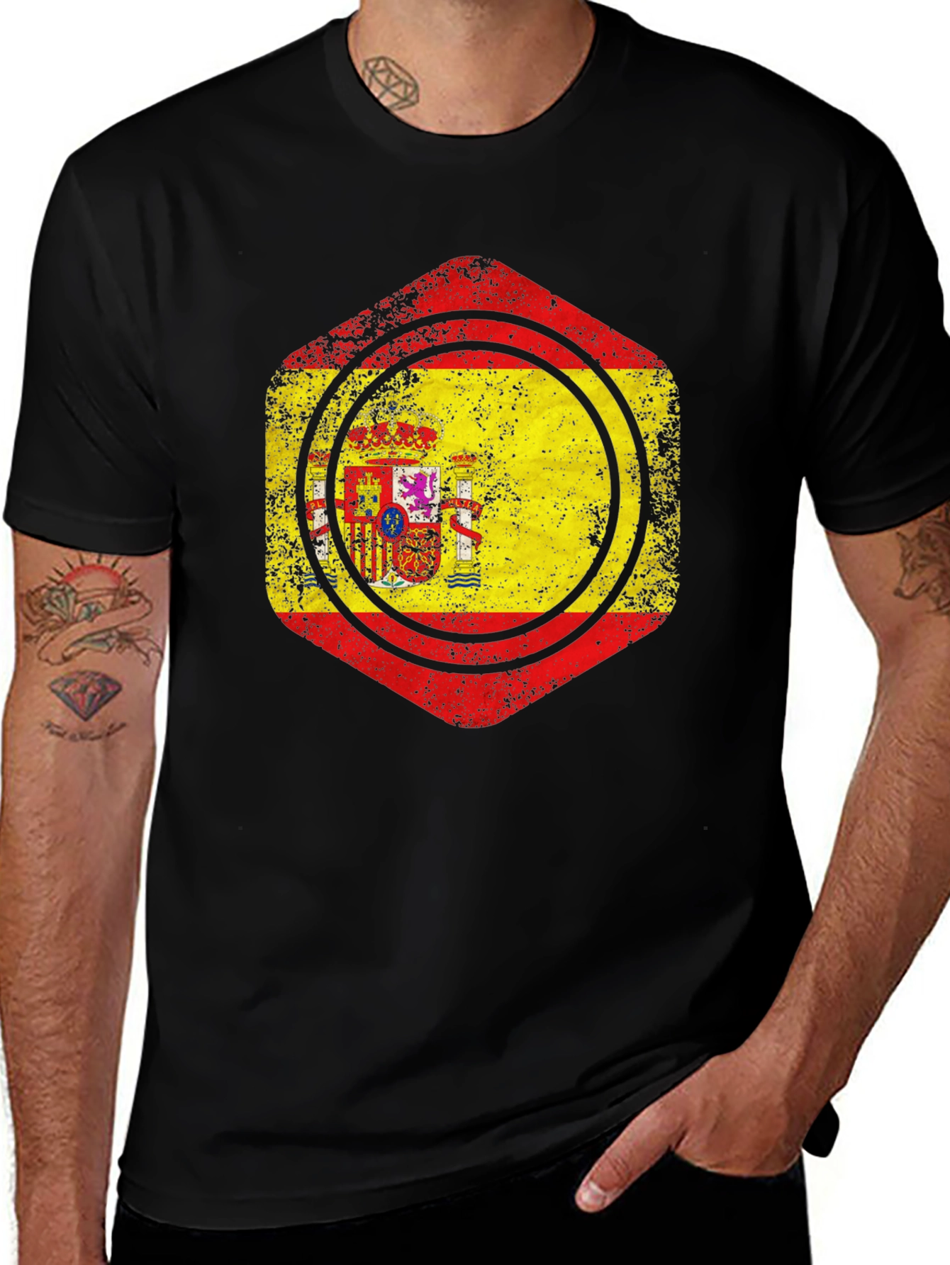 Variant 22 of Spain Flag Graphic T-Shirt - Black Crew Neck Tee