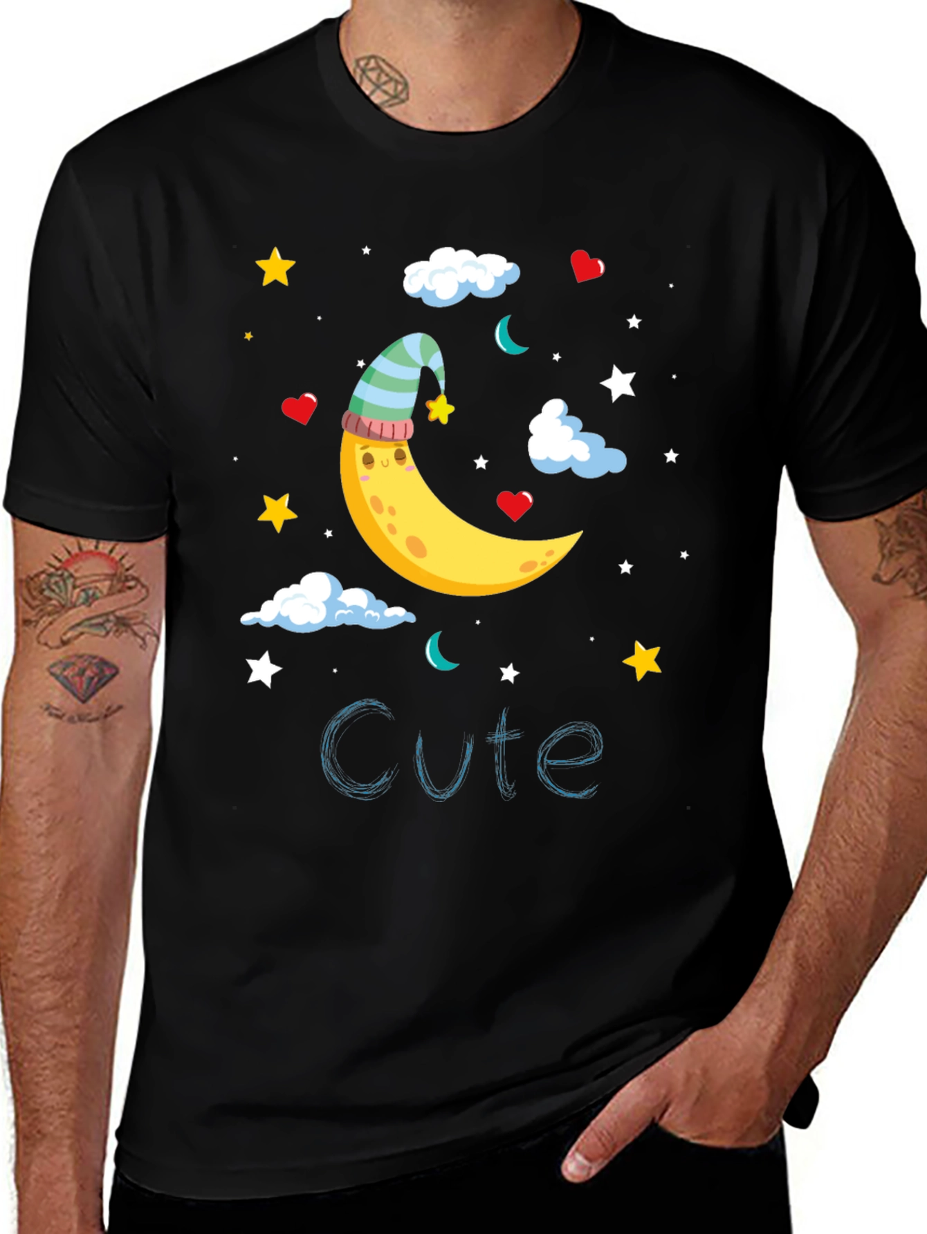 Variant 28 of Cute Moon Graphic Black T-Shirt