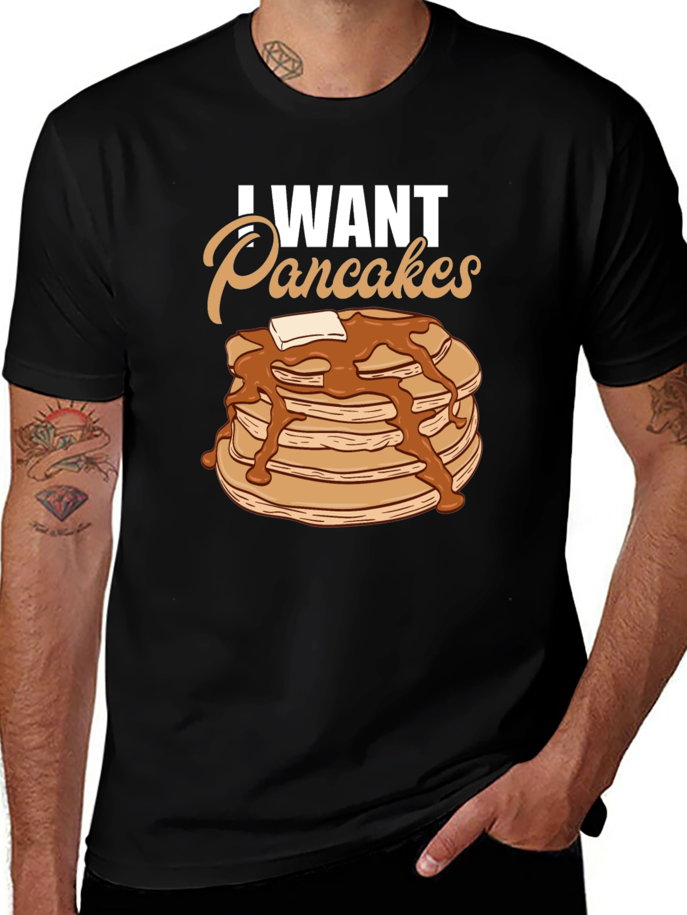 I Want Pancakes Graphic Tee - Breakfast Lover's T-Shirt