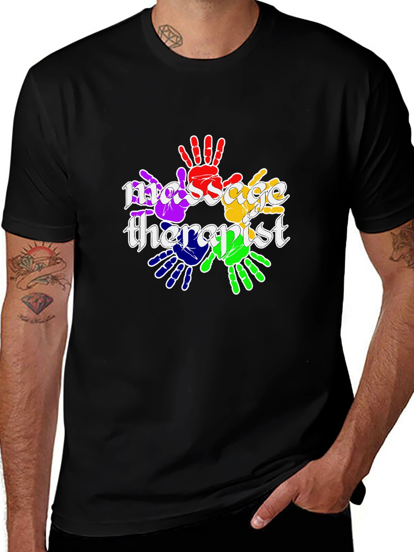Variant 14 of Massage Therapist Rainbow Handprint T-Shirt
