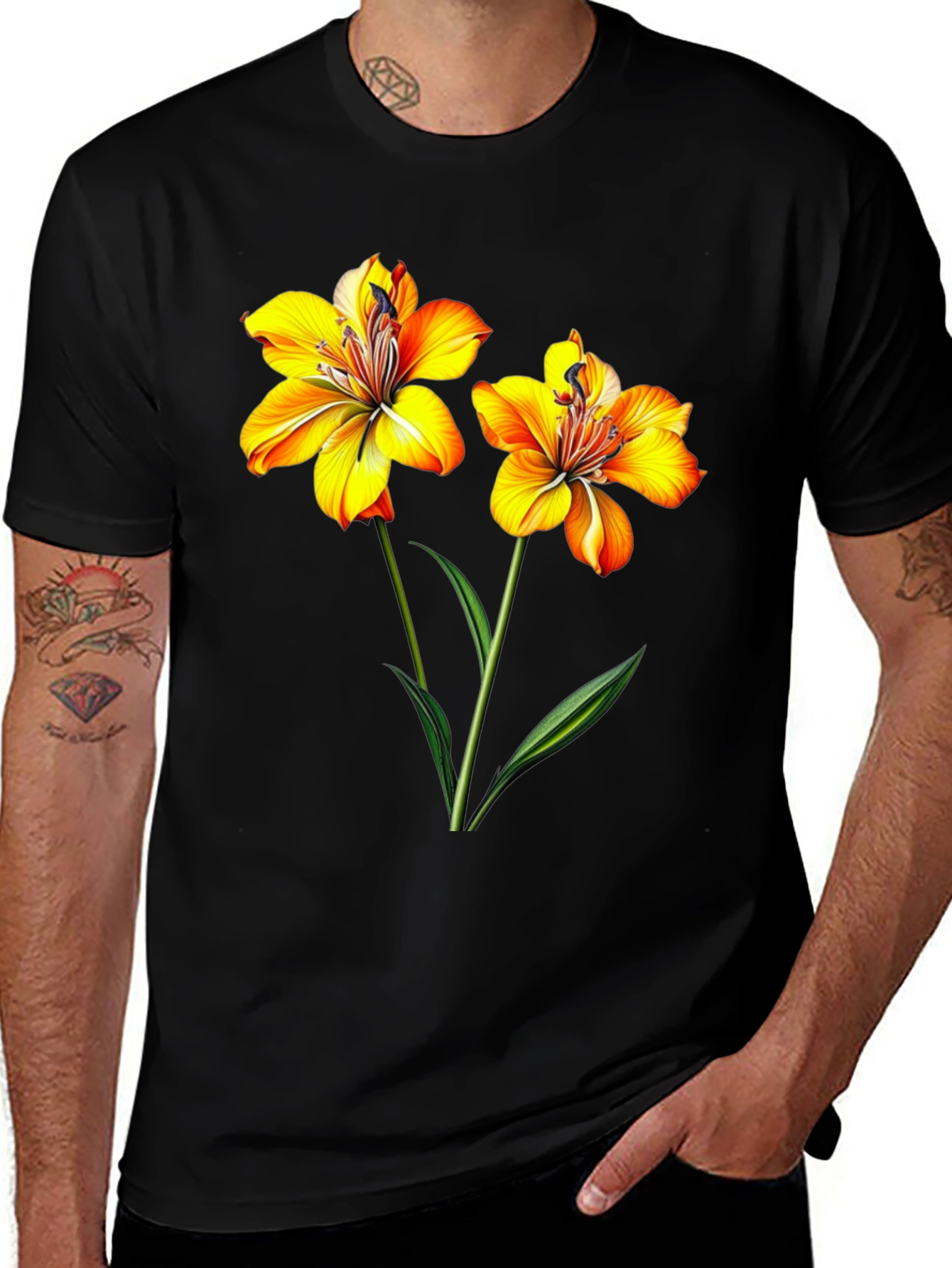 Variant 25 of Floral Print Black T-Shirt for Men