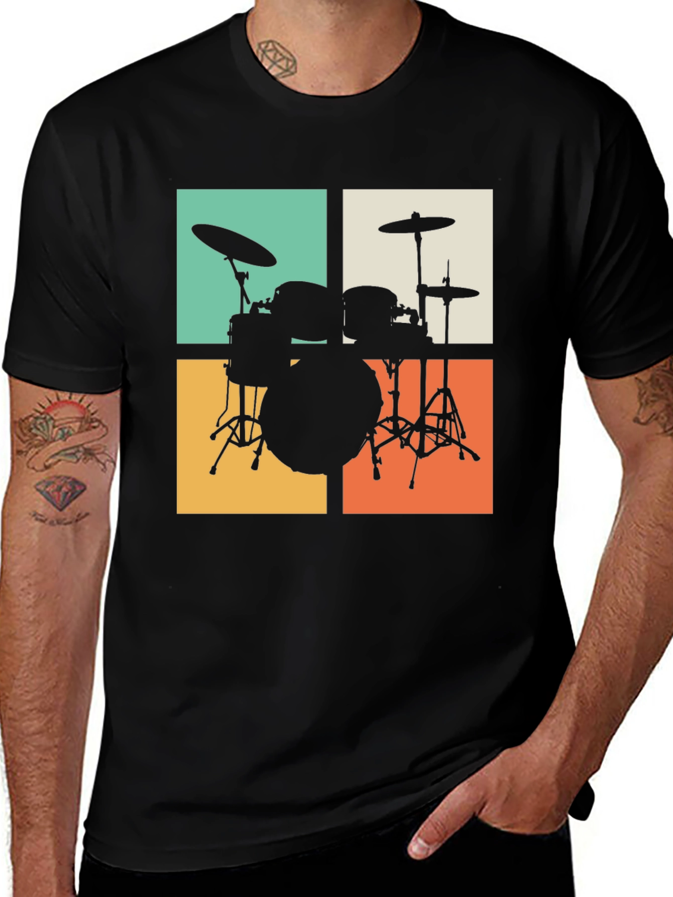 Variant 17 of Retro Drum Set T-Shirt: Musician's Style
