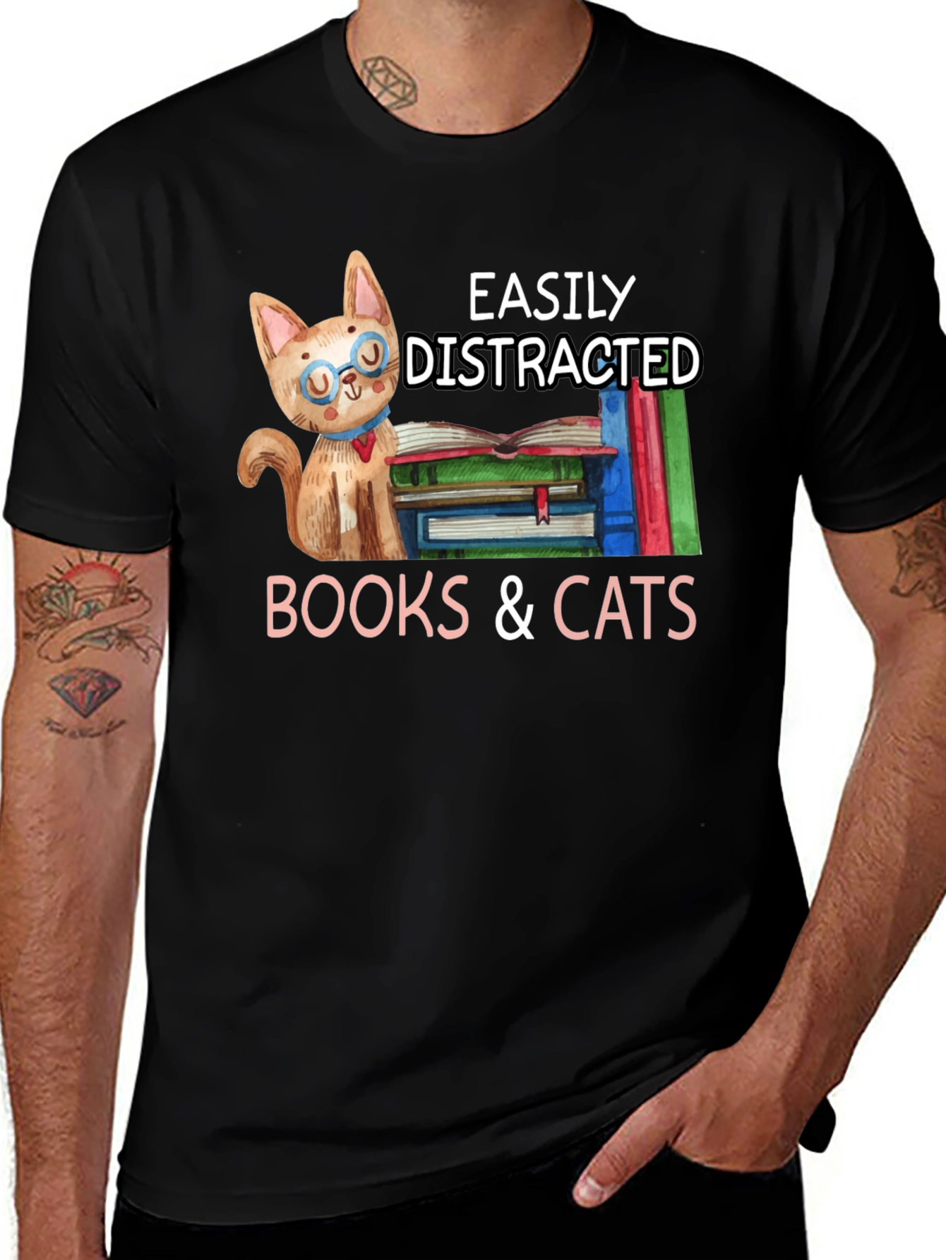Variant 19 of Easily Distracted by Books & Cats T-Shirt