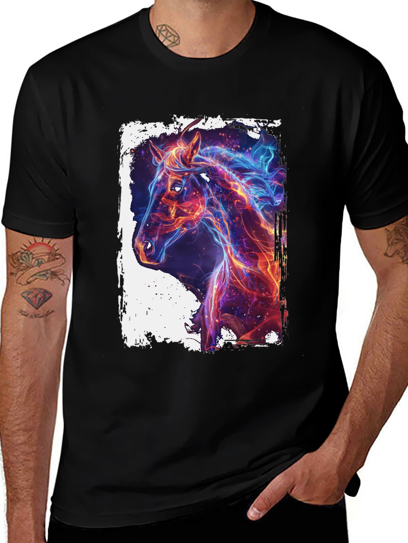 Variant 24 of Fiery Horse Graphic Tee - Black Crew Neck T-Shirt