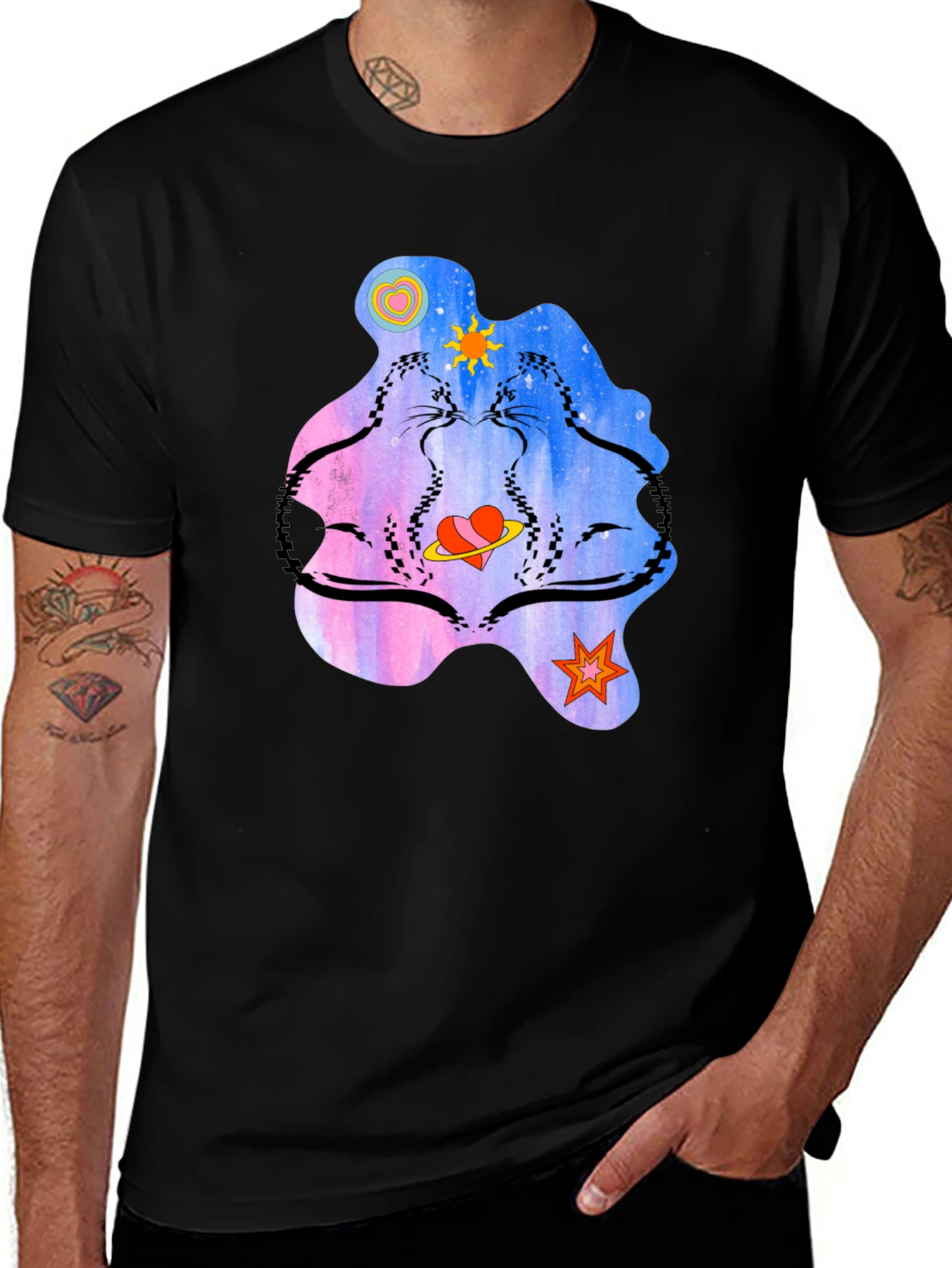 Variant 10 of Cosmic Cats Graphic T-Shirt - Black