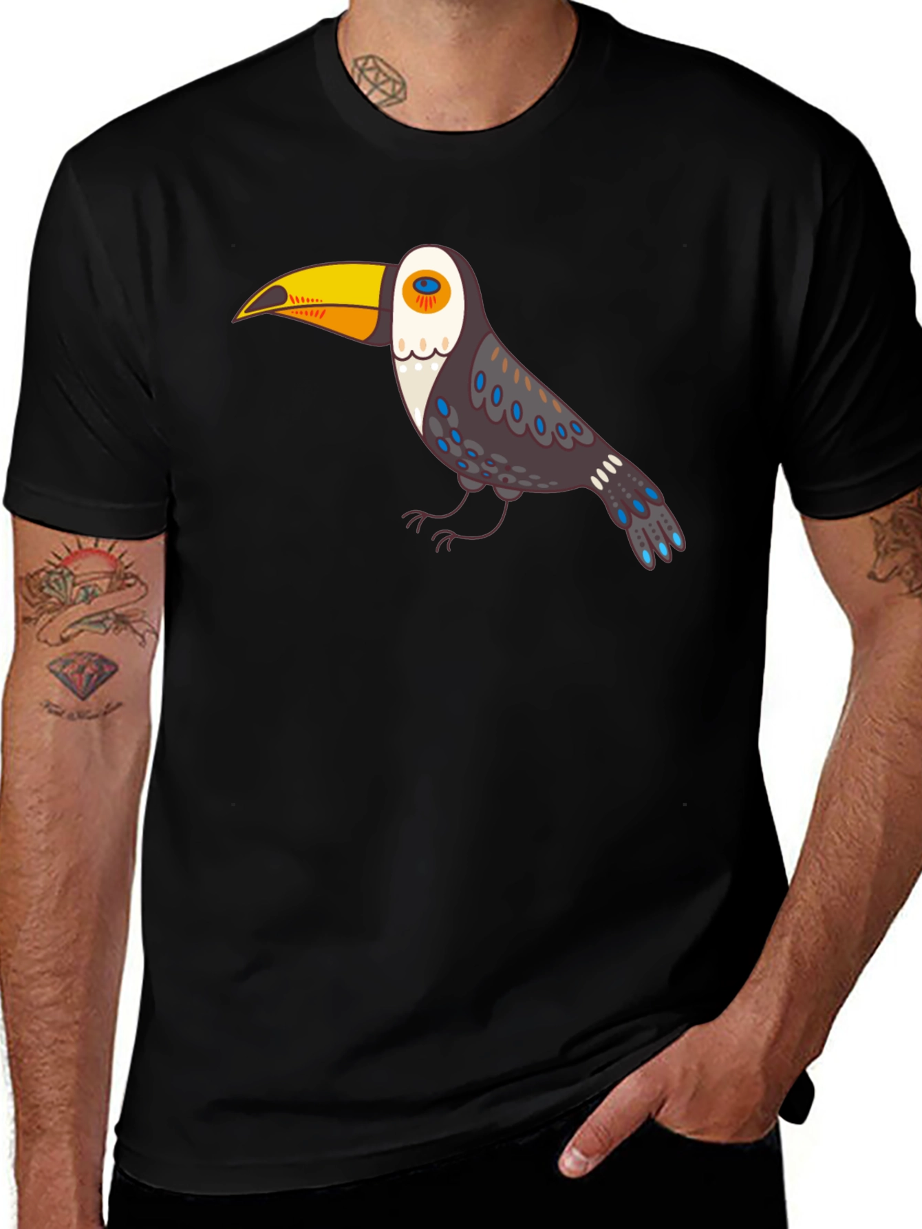 Variant 18 of Toucan Graphic Tee - Black Cotton Casual Shirt