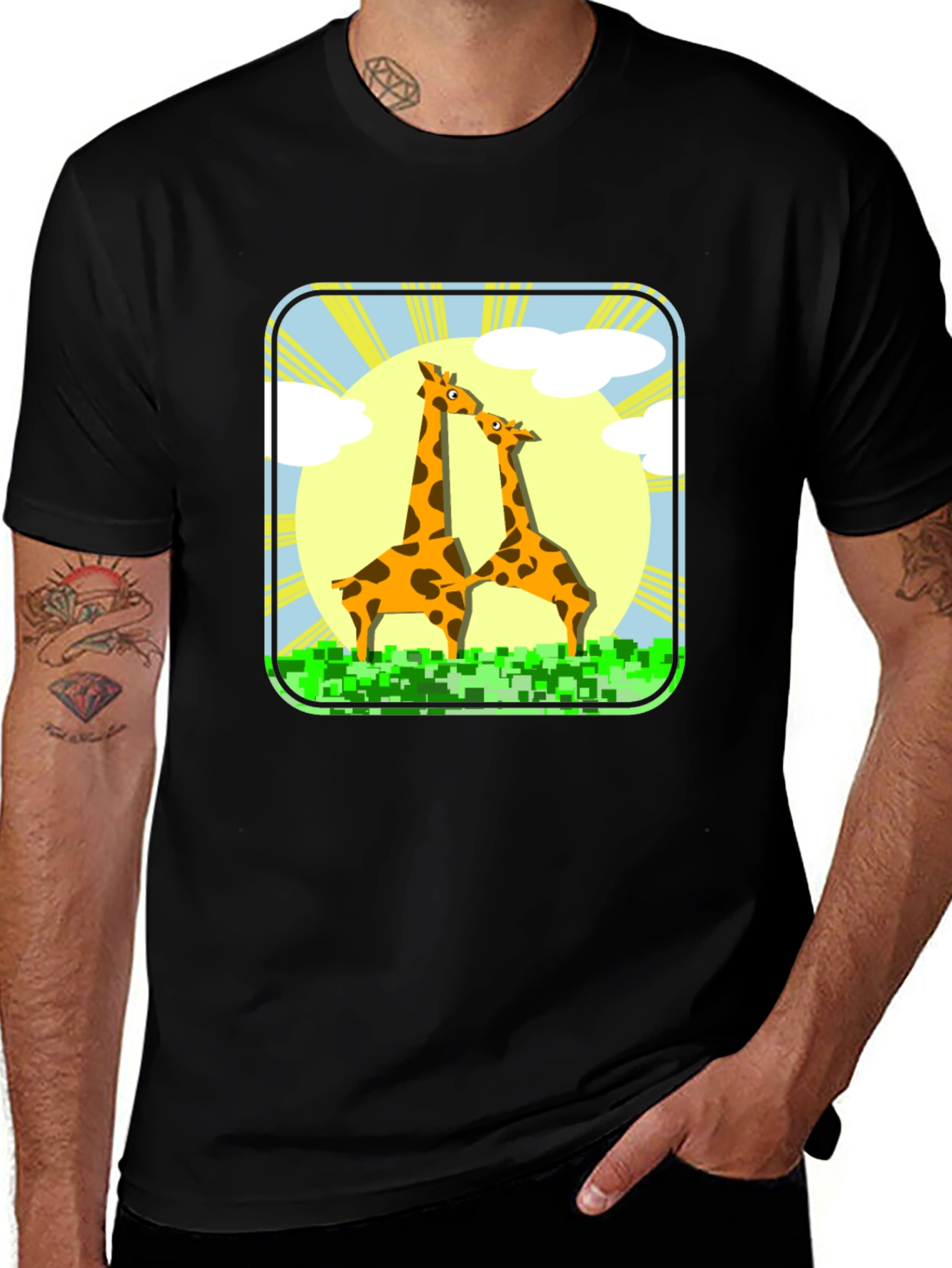 Variant 13 of Giraffe Graphic Tee - Black Cotton T-Shirt