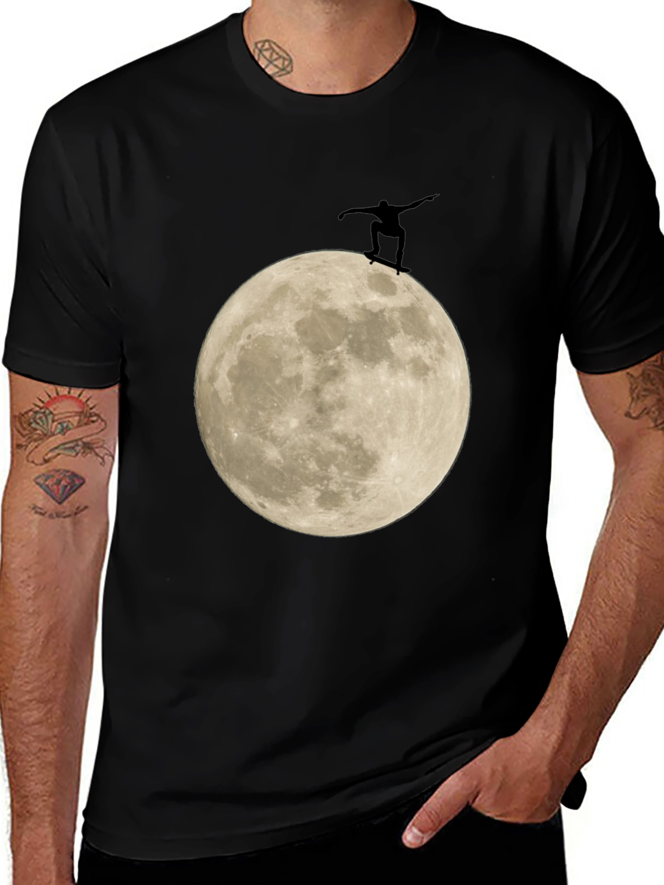 Variant 16 of Skate the Moon Graphic Tee - Black Cotton T-Shirt