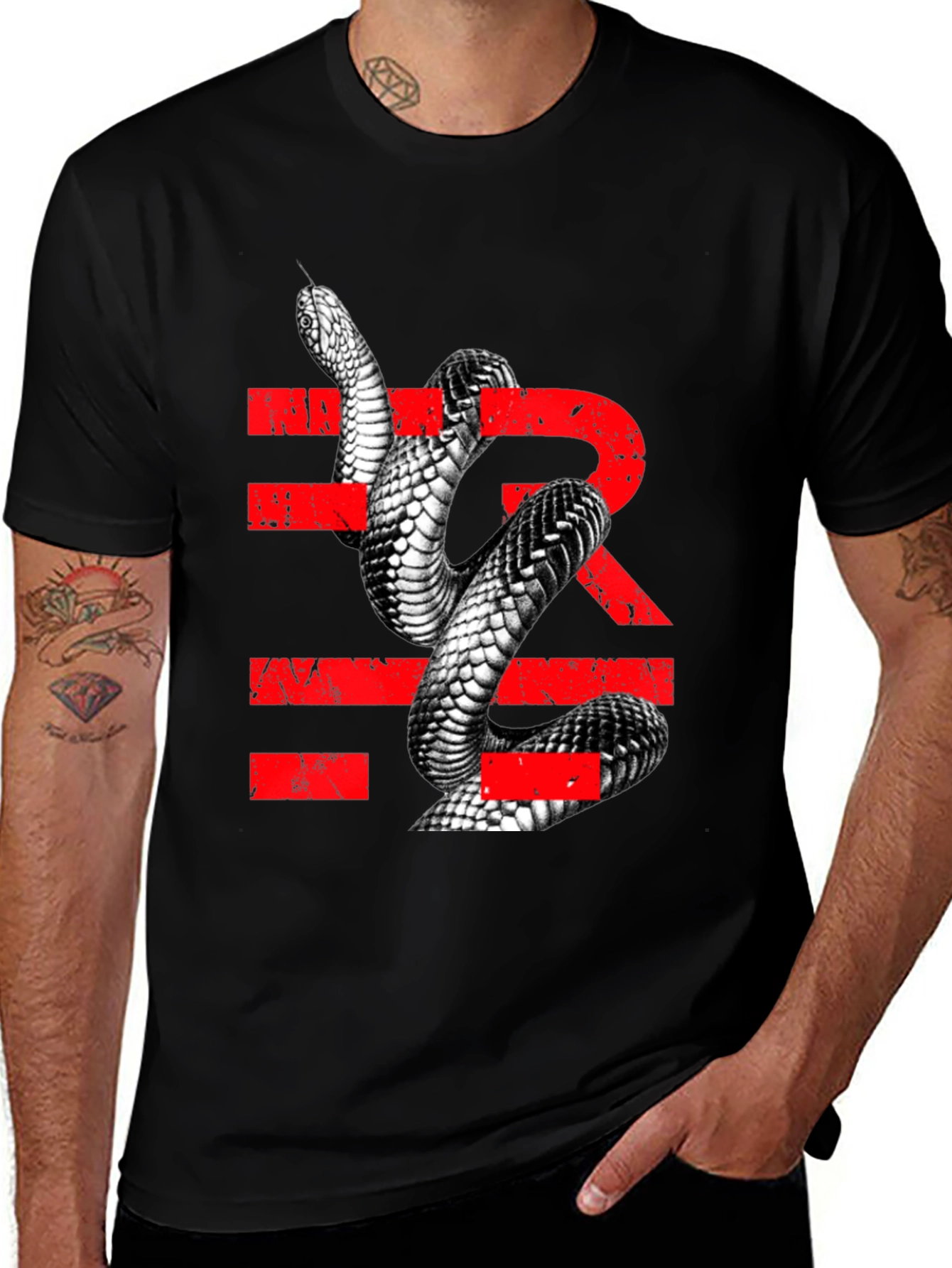 Variant 28 of Snake Graphic Tee - Men's Black T-Shirt with Reptile Print